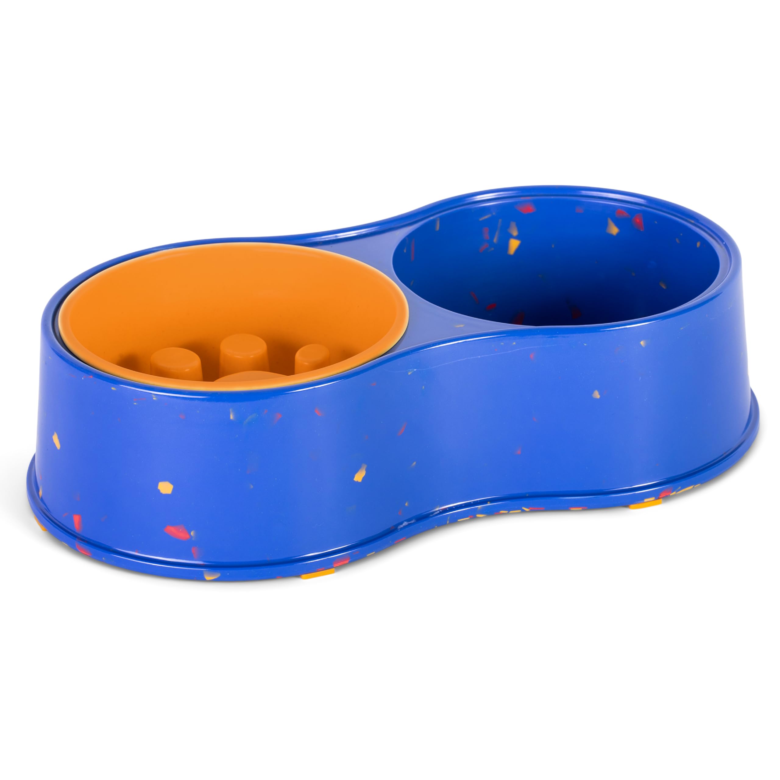 The Dodo Bamboo Double Diner Bowl, Blue & Yellow; Cute Dog Dish; Double Dish for Dogs, Dog Double Bowls
