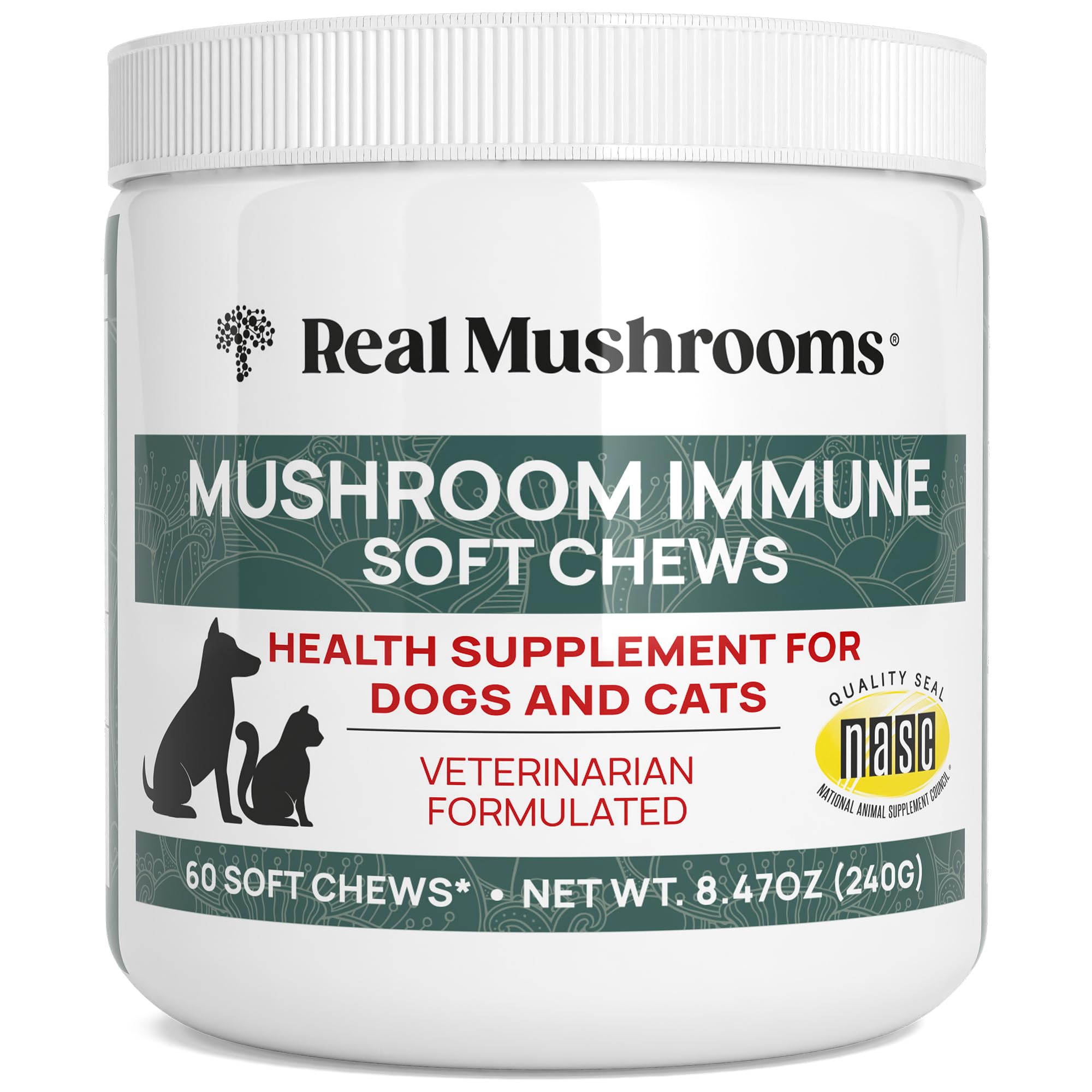 Real Mushrooms Soft Chews for Pets - Functional Treats with Reishi, Olive Leaf, Ashwagandha Blend - Cats & Dogs Vitamin Bites- M