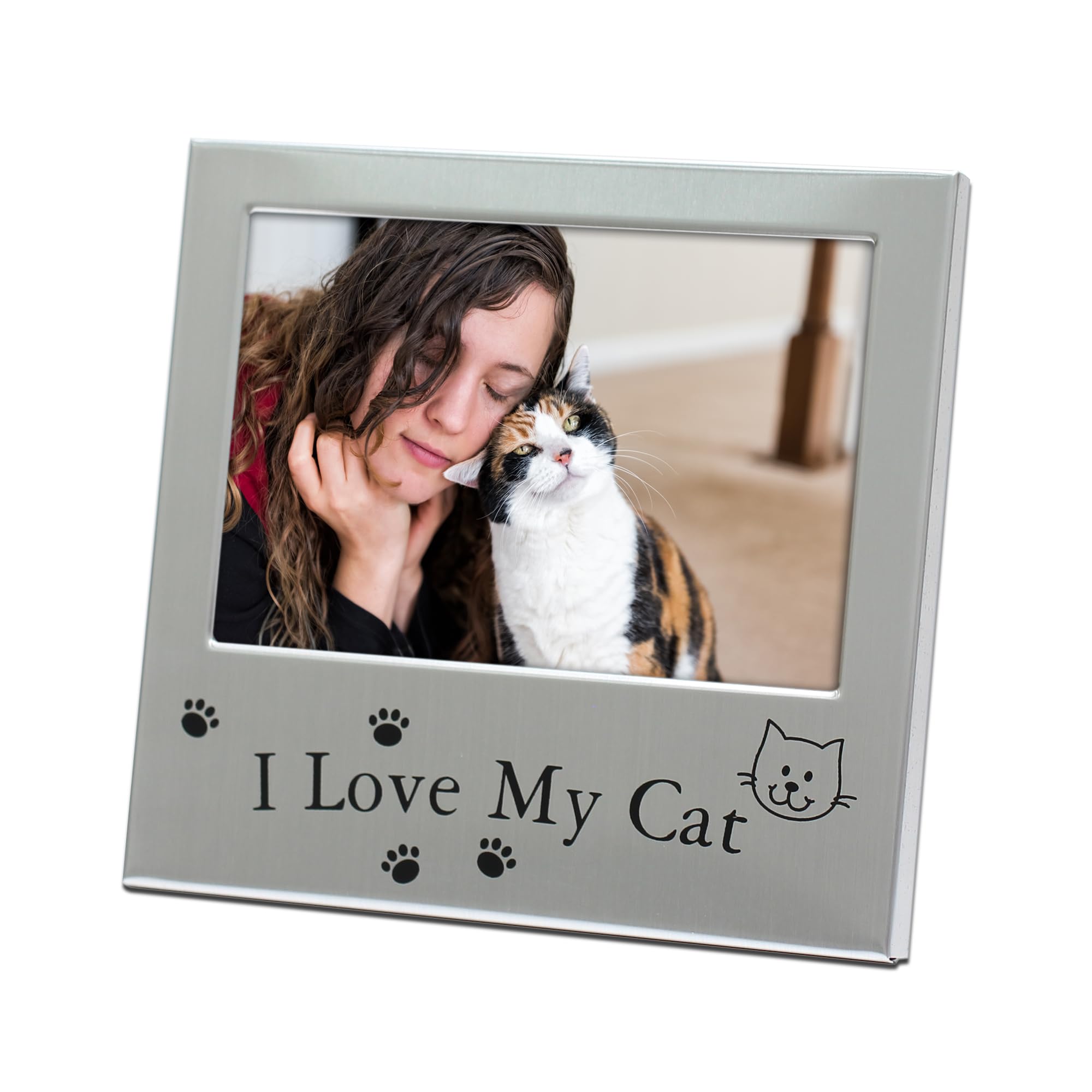 Mimosa Moments Metal Pet 5X3 Picture Frame Saying I Love My Cat With Paw Print