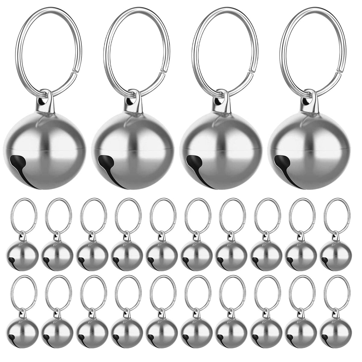 Molain 24Pcs Cat Bells & Dog Collar Bells With Keyrings, Training Jingle Bell Collar Pendant Pet Accessories Festival Party Diy Small Bells(Silver)