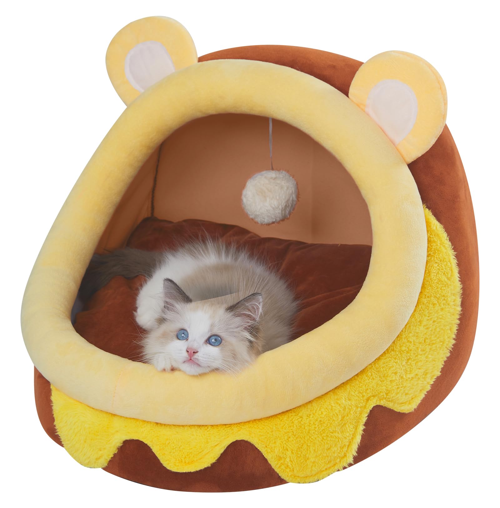Jiupety Cute Cat Bed, Indoor Lovely Velvet Igloo For Cat, Warm Cave Sleeping Nest Bed For Puppy And Kitten, Green Frog, S