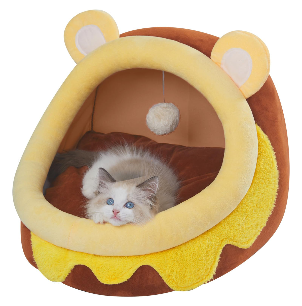 Jiupety Cute Cat Bed For Indoor Cats, Warm Soft Cave Fit For Cat Up To 16 Lb And Puppy, Honeypot, M