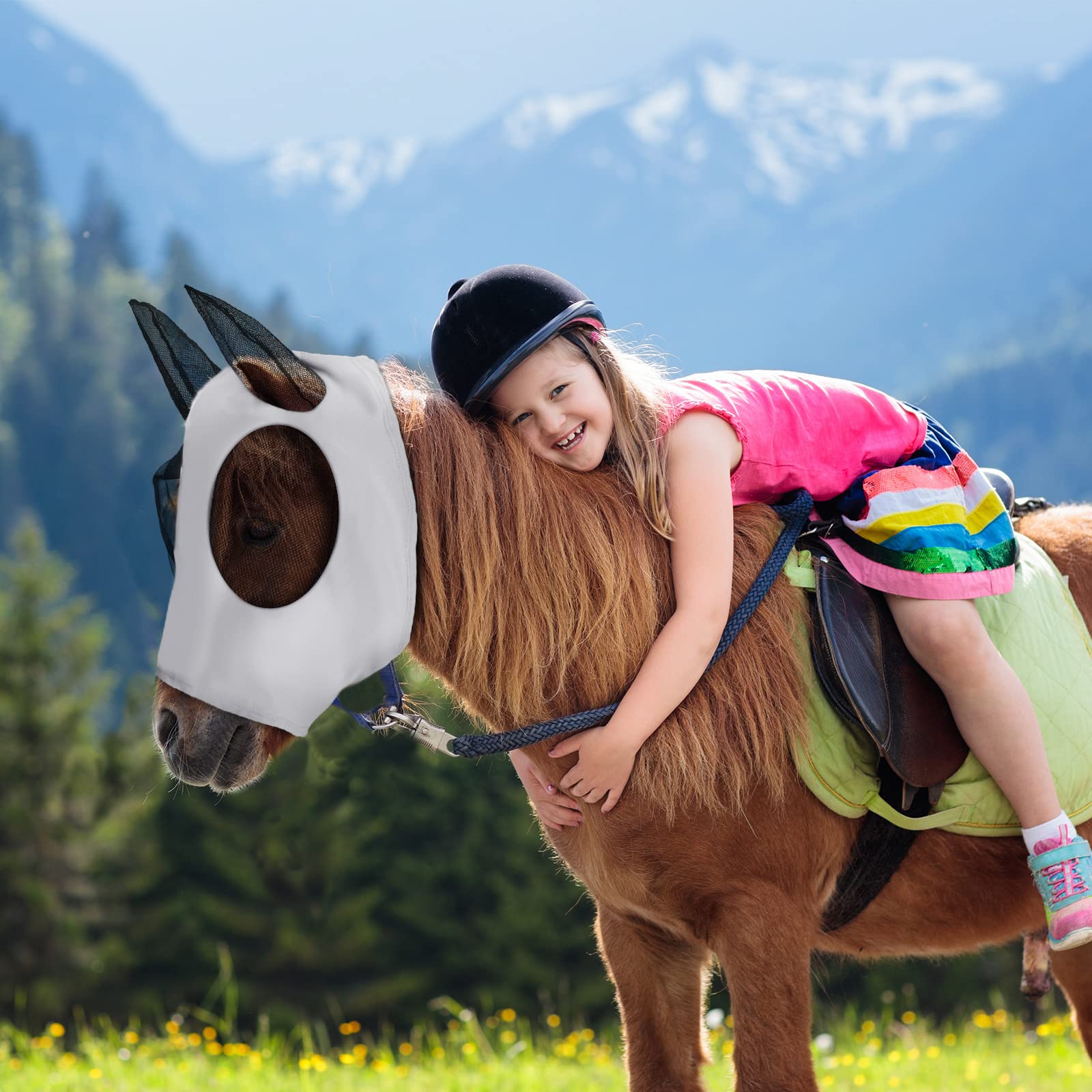 Weewooday 3 Pcs Horse Fly Masks for Horses Fly Masks with Ears Smooth and Elasticity Fly Mask with UV Protection(Black, Gray, Bl