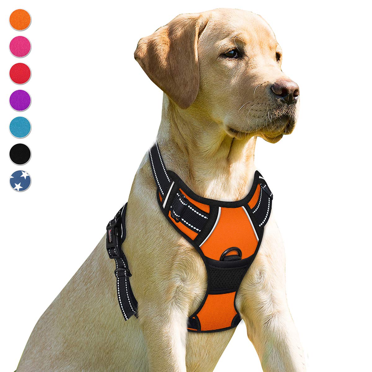 Barkbay No Pull Dog Harness Front Clip Heavy Duty Reflective Easy Control Handle For Large Dog Walking(Orange,L)