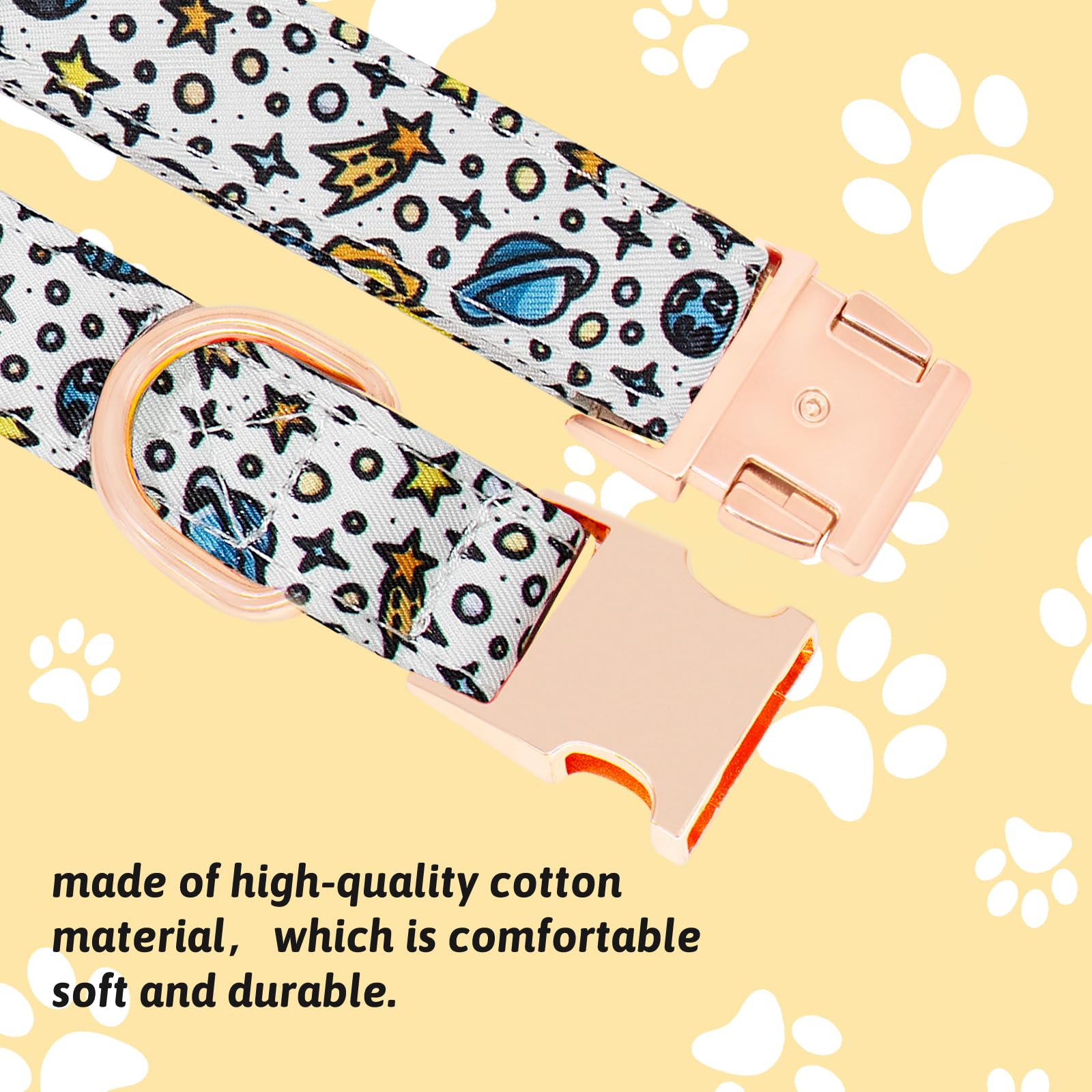 HSIGIO Dog Collar and Leash Set Girls Adjustable Puppy Collars with Floral Bow Tie for Small Medium Large Female Dogs, Solar Sys