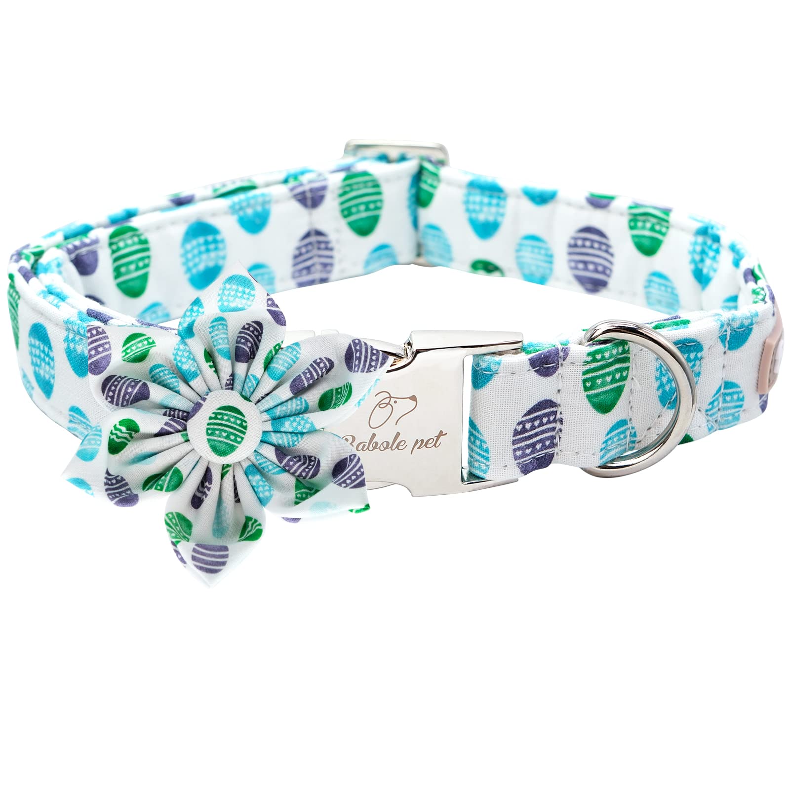 Babole Pet Dog Collar Easter Gift With Flower Tie, Egg Male Dog Collar With Safety Metal Buckle Adjustable Puppy Collars For Small Medium Large Boy & Girl Dog,Xs-Neck 8'-12'