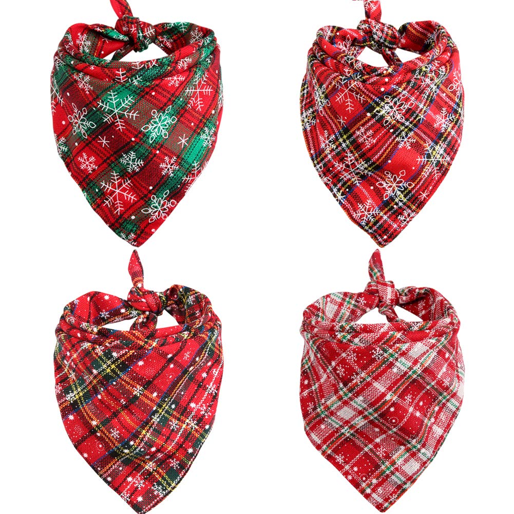 4Pcs Dog Bandana Christmas Pet Triangle Scarf Plaid Snowflake Accessories Bibs For Dog Cat