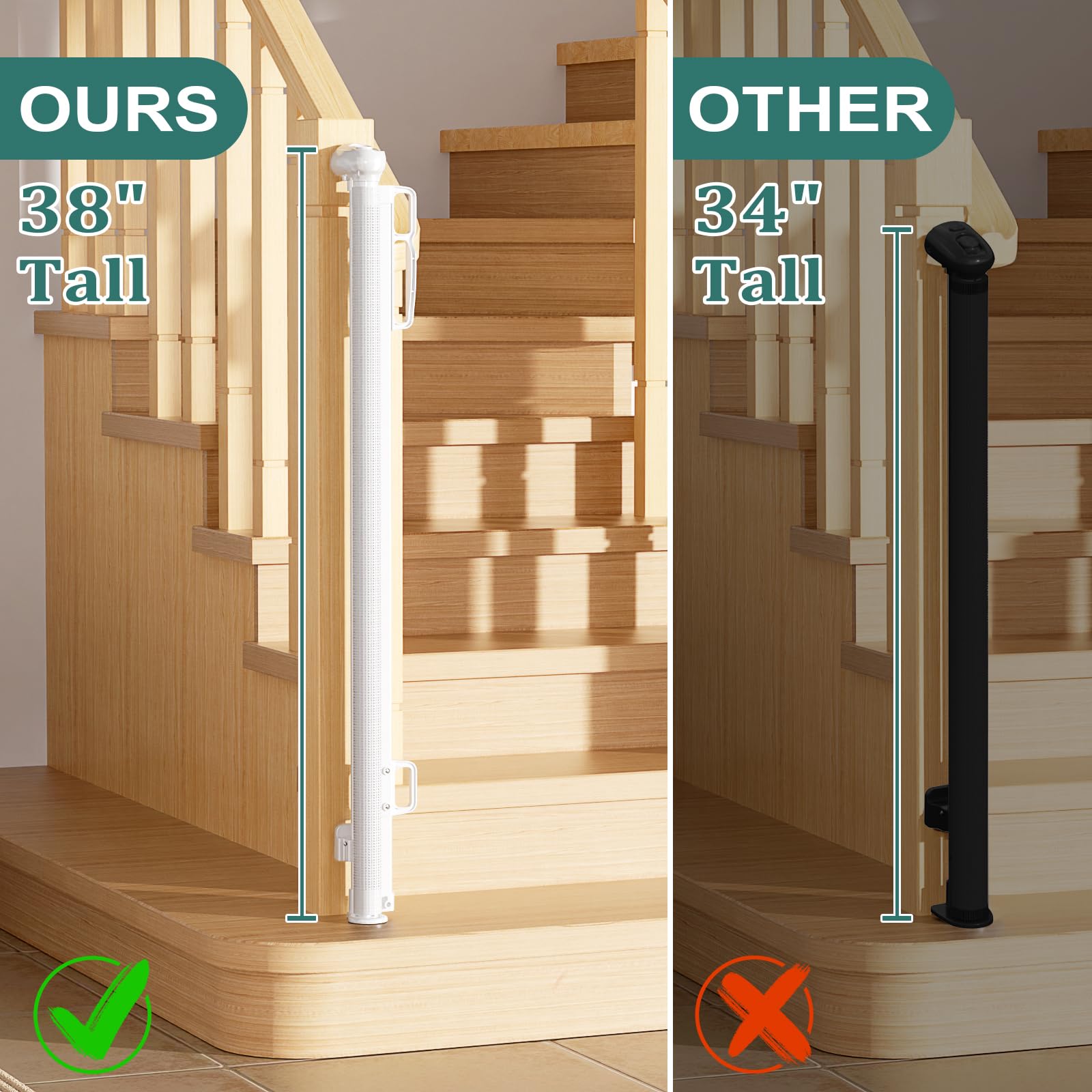 Babepai Retractable Baby Gates Extra Wide | 55 Wide x 38 Tall Dog Gates for Stairs | Indoor/Outdoor Use | Child Gates for Doorwa