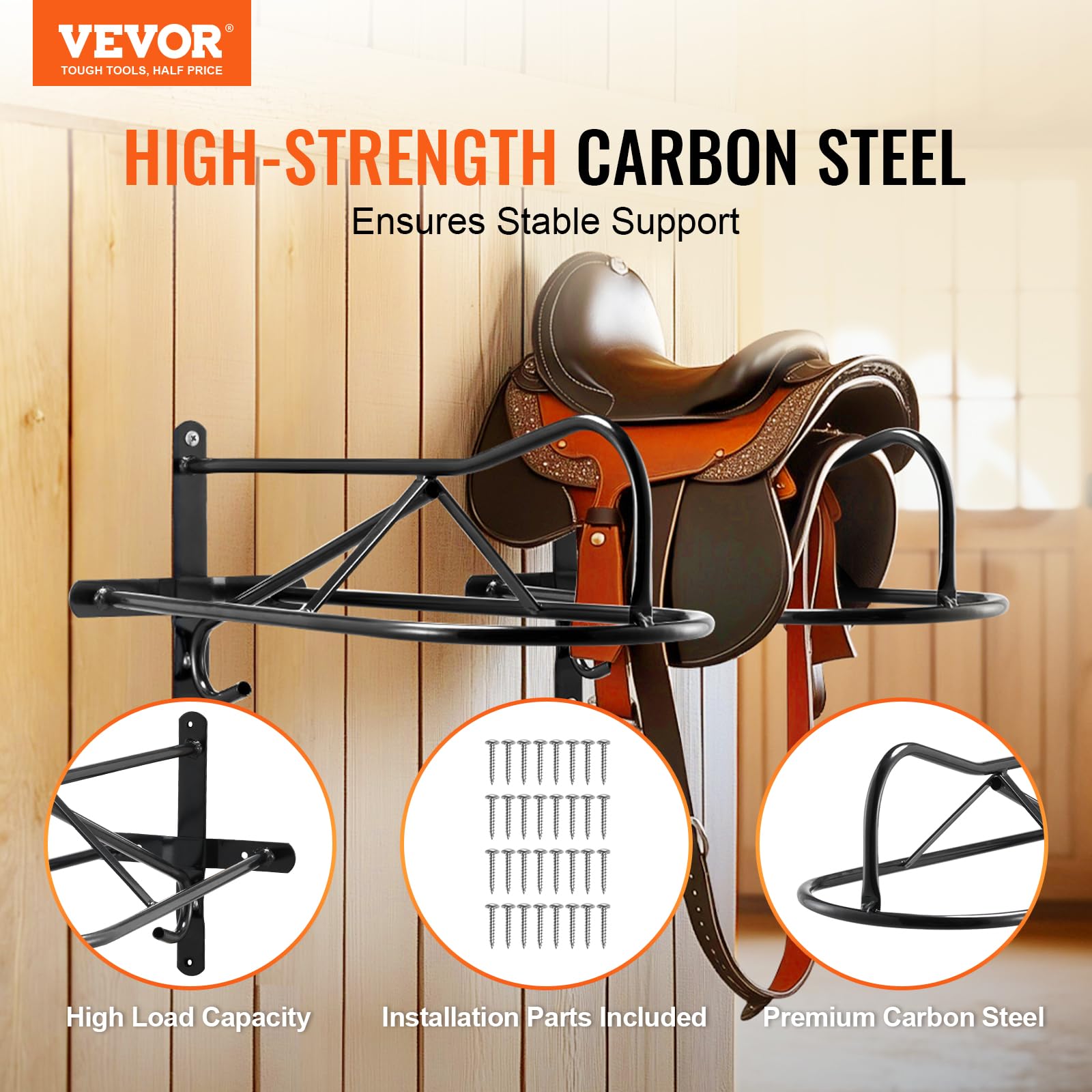 VEVOR Wall Mount Saddle Rack, 27.3 x 16.3 x 12.5 in, 8 Packs Horse Saddle Rack with Pad Bar, Portable Saddle Stand for English &