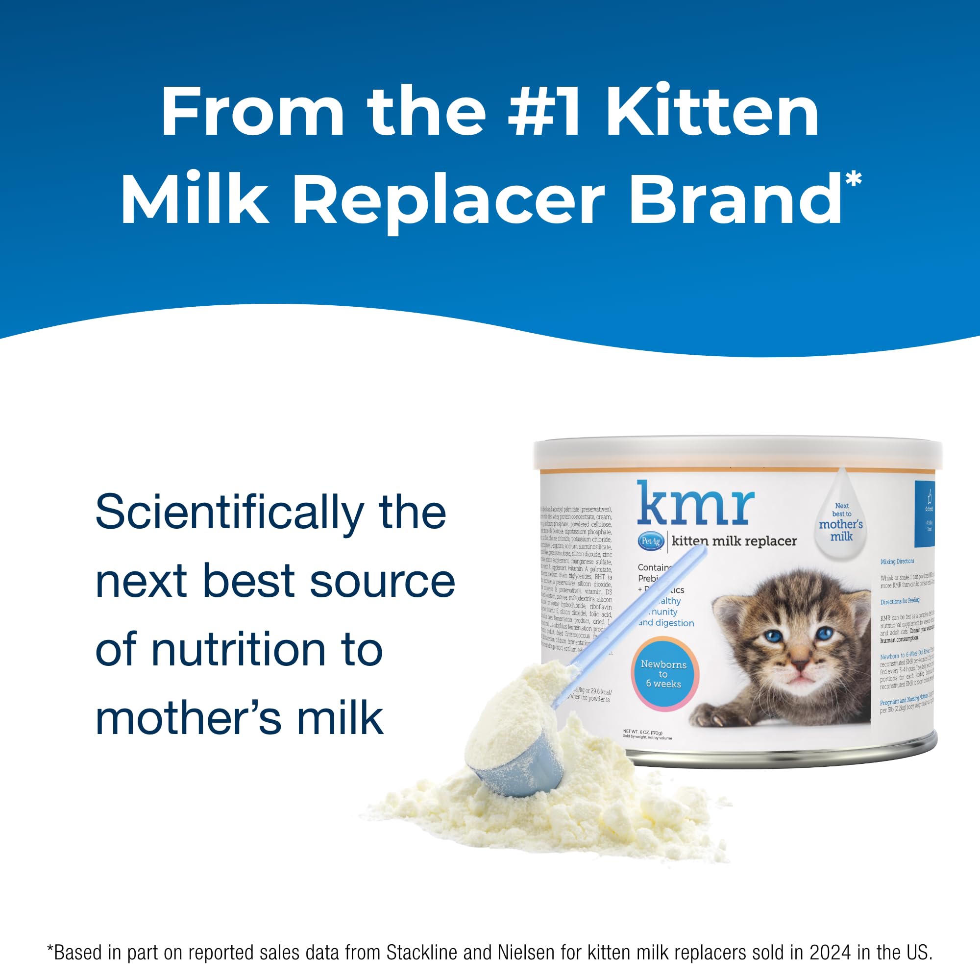 PetAg KMR Kitten Milk Replacer Powder - 6 oz, Pack of 2 - Powdered Kitten Formula with Prebiotics, Probiotics & Vitamins for Kit