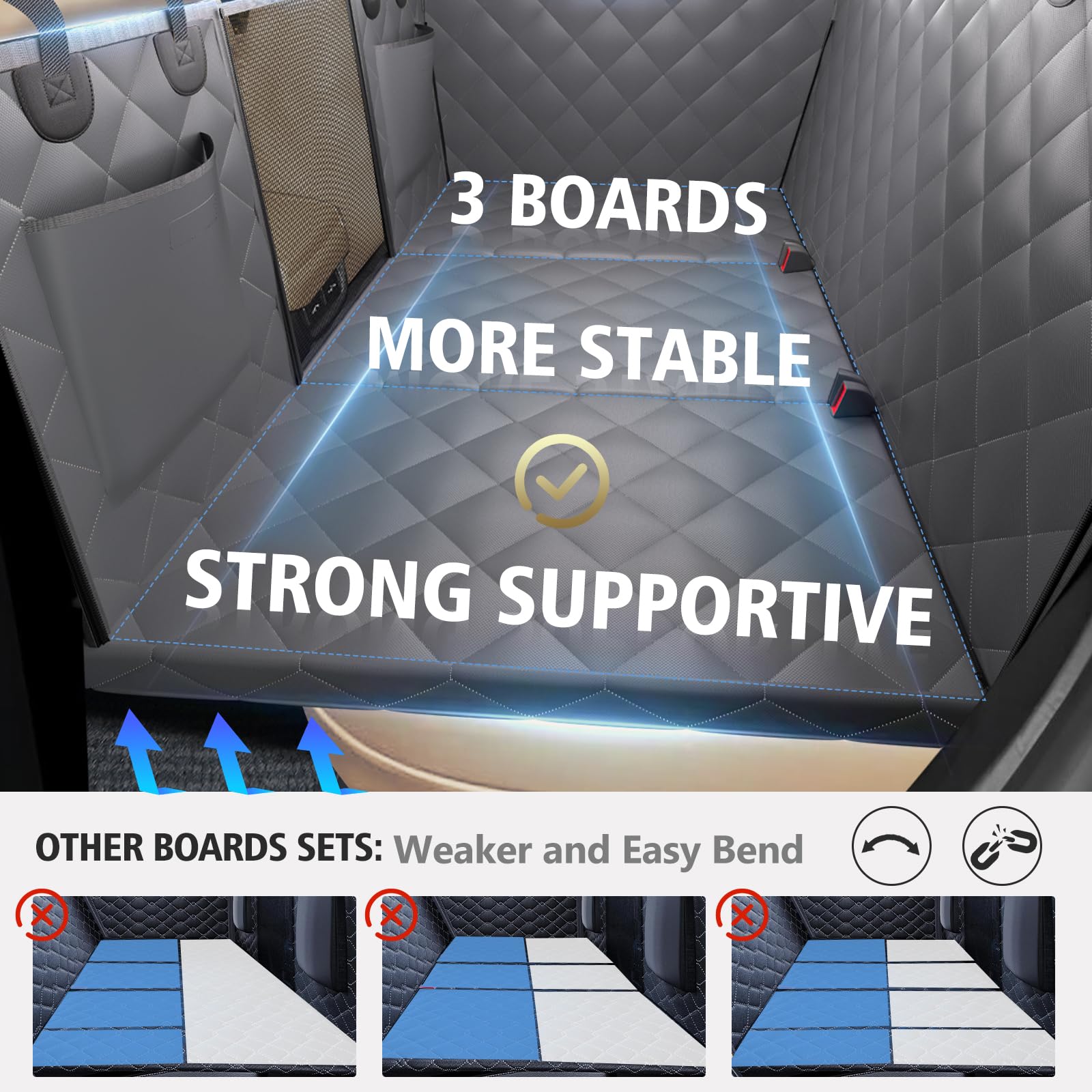 Back Seat Extender For Dogs, Hard Bottom Dog Car Seat Cover For Back Seat, Backseat Extender For Dogs Supports 420Lbs, Waterproo