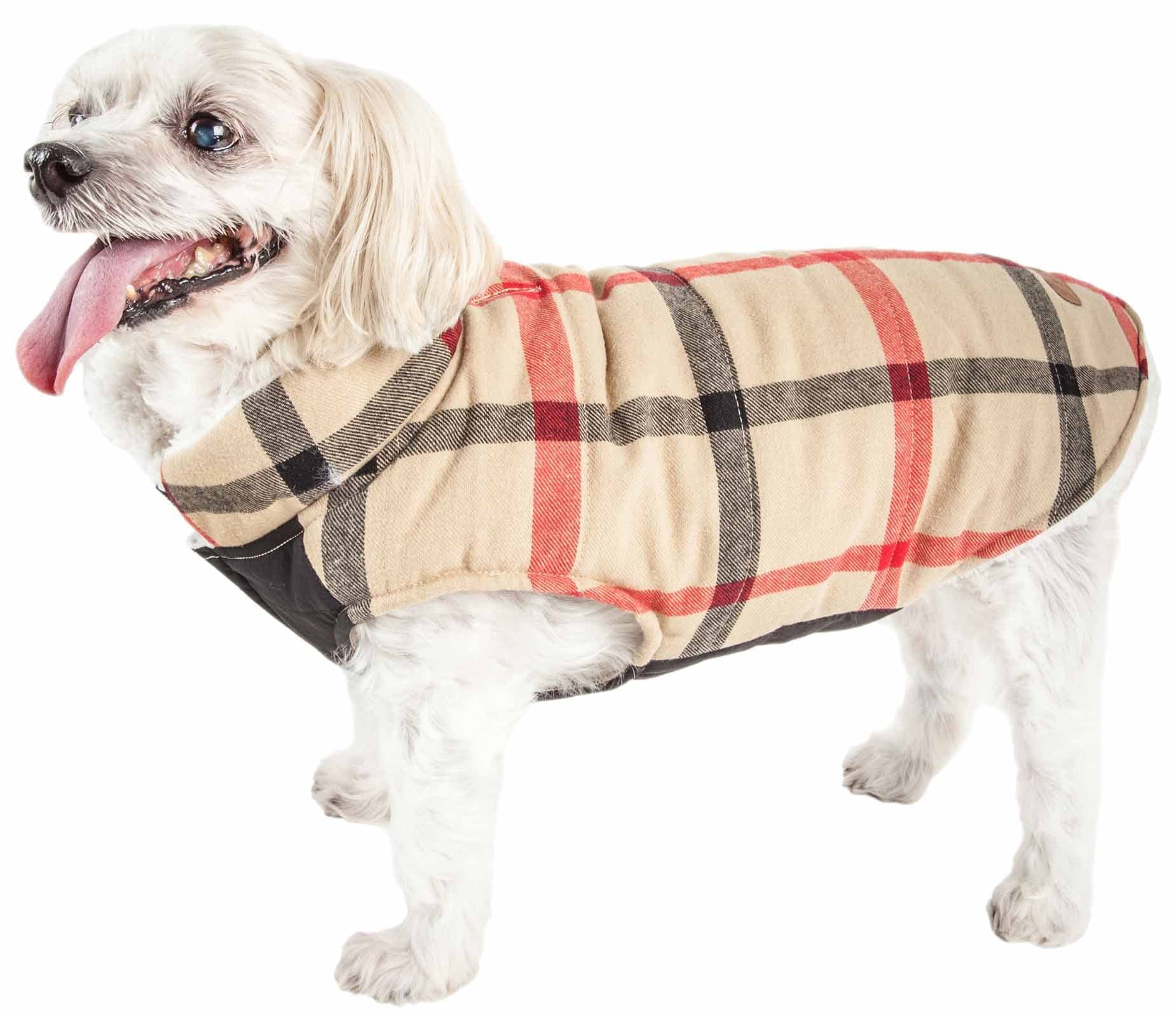 Pet Life  Allegiance Plaid Dog Coat - Insulated Plaid Dog Jacket With Reversible Sherpa - Winter Dog Clothes For Small Medium Large Dogs -Like New