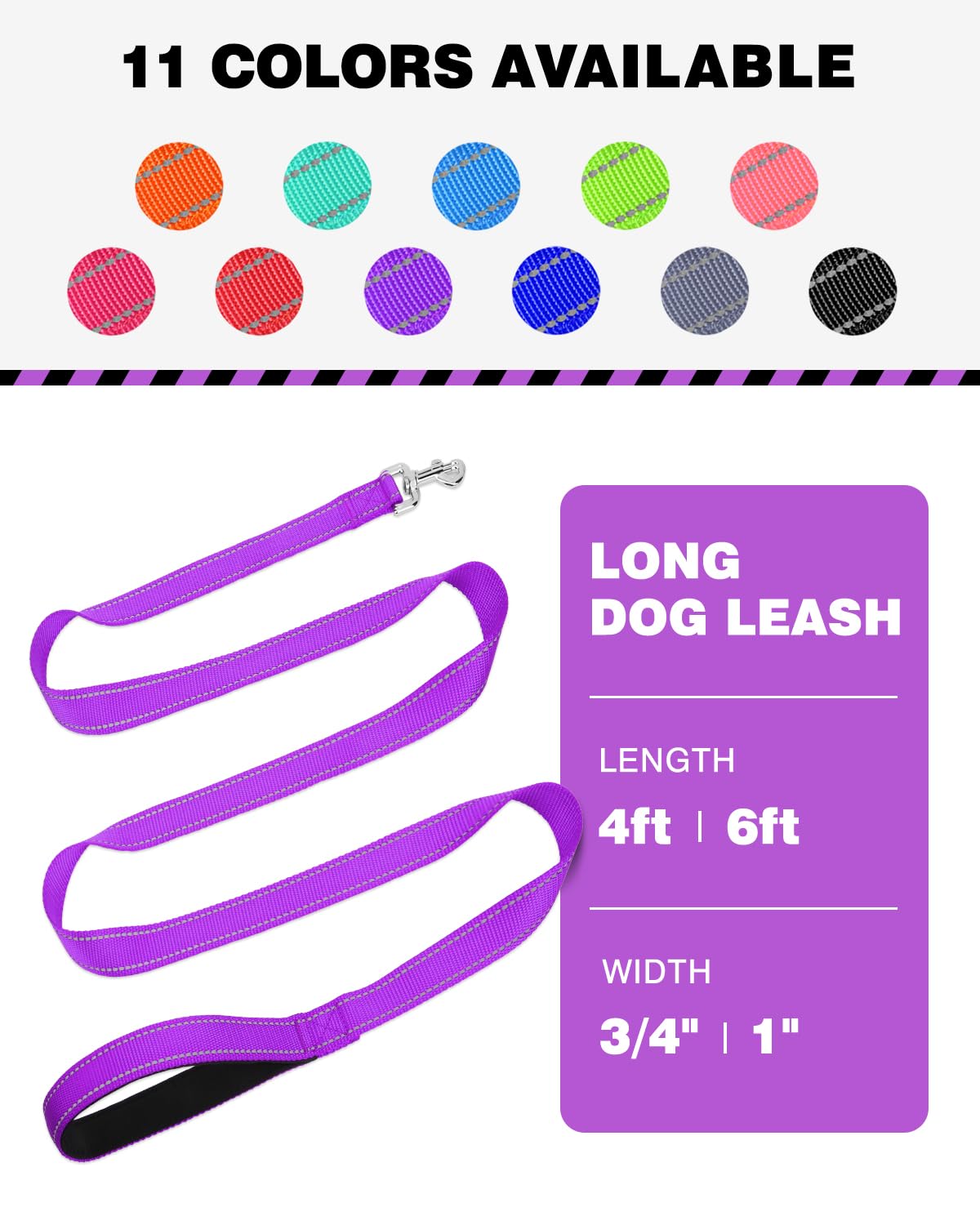 Erbine 4FT Reflective Nylon Dog Leash with Soft Padded Handle for Walking, Running and Training, Supports Small Medium and Large