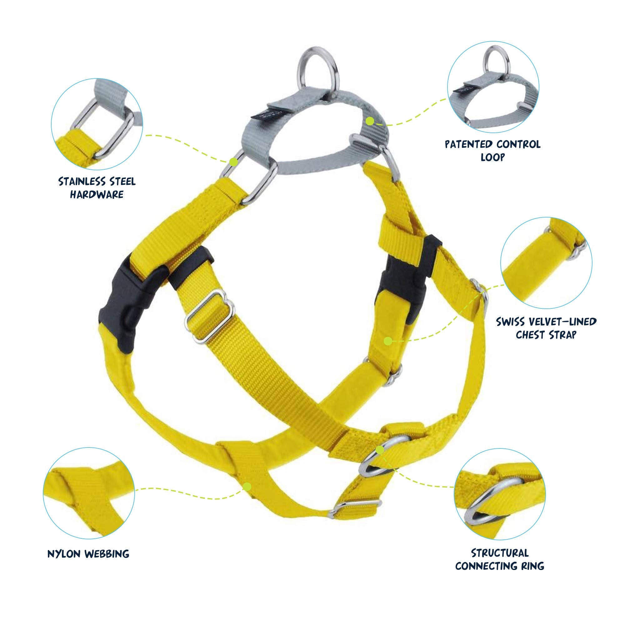 2 Hounds Design Freedom No Pull Dog Harness, Adjustable Harness And Leash Set, Easy Walking & Comfortable Control, Fits Small, Medium & Large Dogs, Solid Colors, Made In Usa, 1' Xl, Yellow