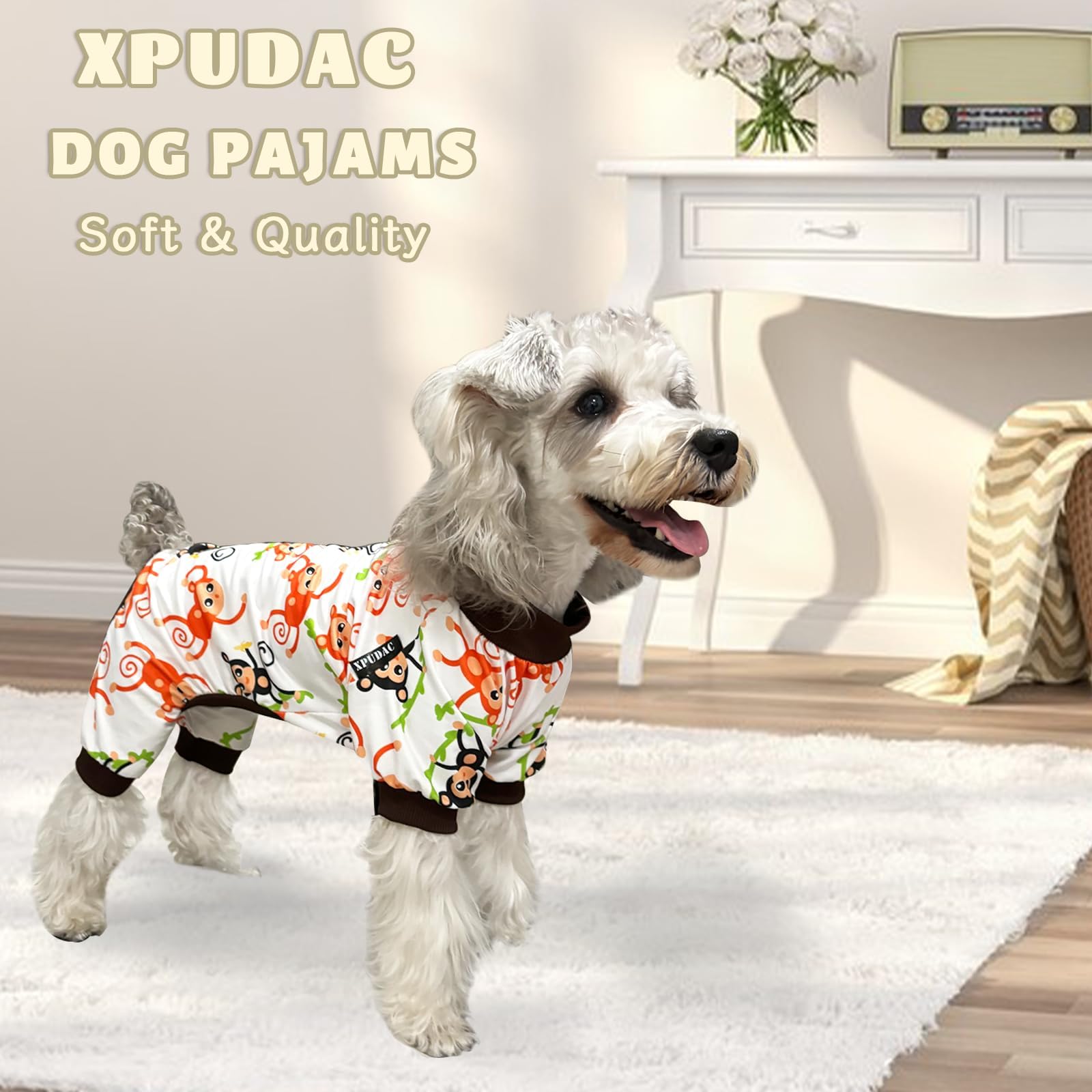 Xpudac 4 Pack Dog Pajamas Soft Strechy Summer Doggie Clothes For Small Medium Dogs Boy Girl Cat Apparel-X-Small