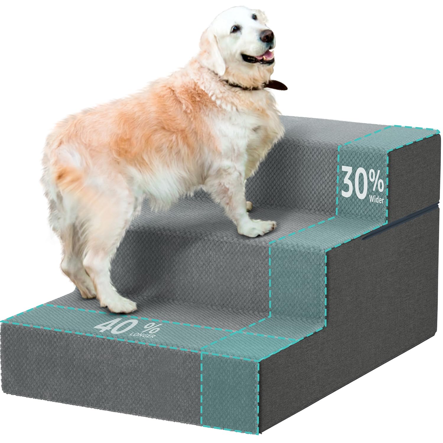 YENING Large Dog Stairs for High Beds - Extra Wide Pet Steps for Large Dogs to Get on Tall Bed 3 Deep Step Cat Ramp for Couch