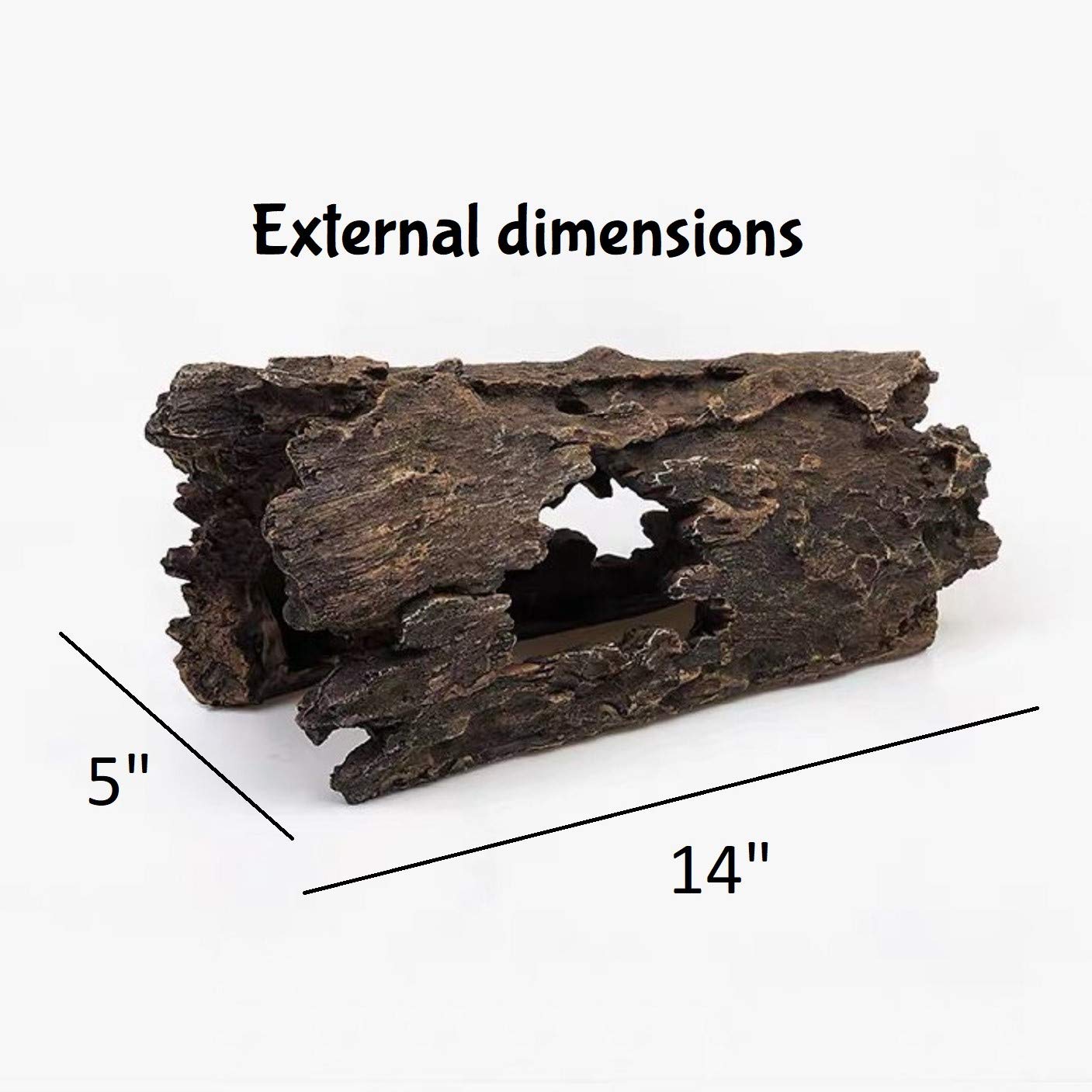 Lizard, Snake Or Reptile Hide. Xl Large 14' Hollow Log For Aquarium Or Fish Tank. Bearded Dragon Or Gecko Tank Accessories. Natural Looking Basking Platform, Shrimp Or Betta Fish Hideout