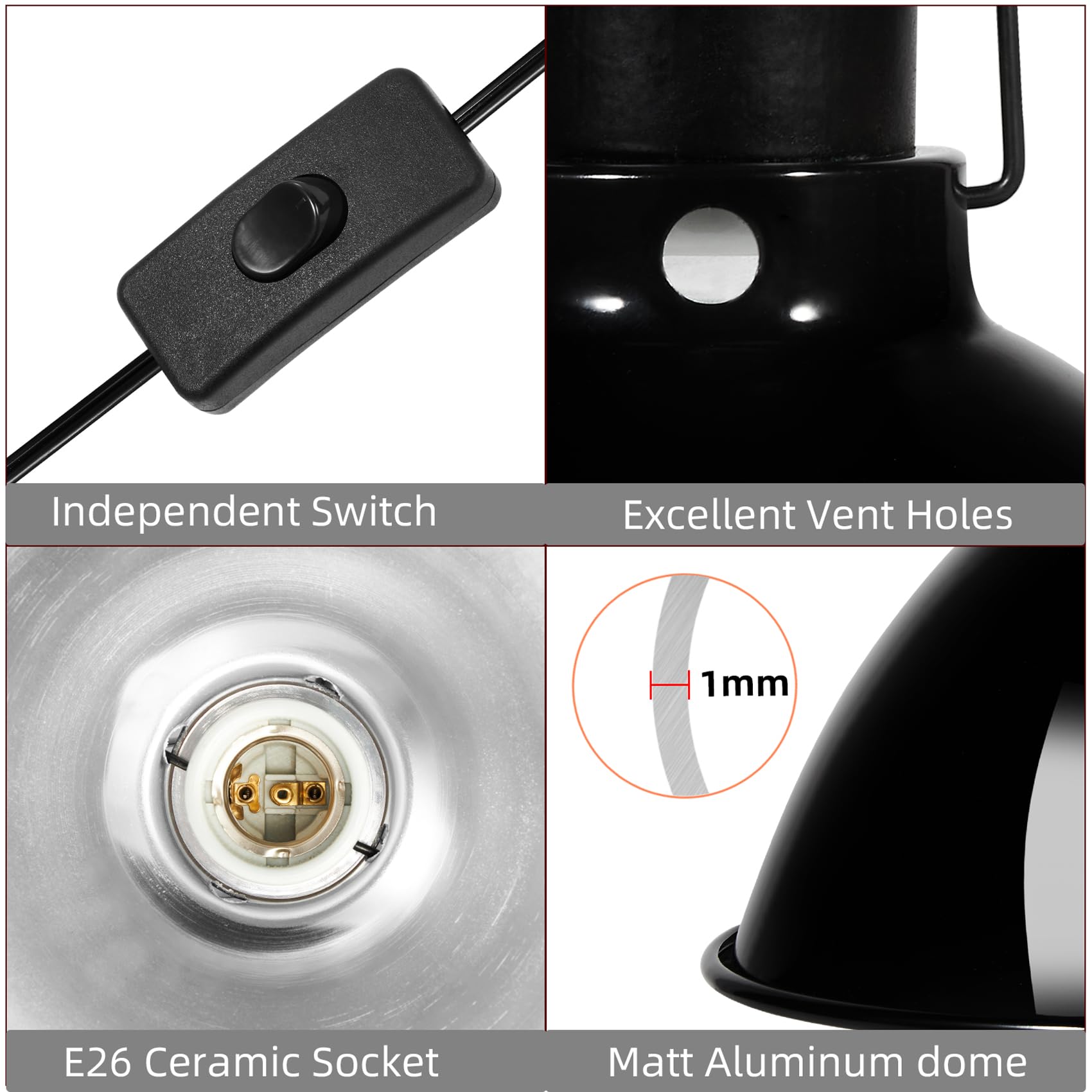 Dxophiex 8.5Inch Dome Reptile Heat Lamp Reptile Light Fixture Uvb Light Fixture Max 150W For Bearded Dragon, Turtles, Snake And