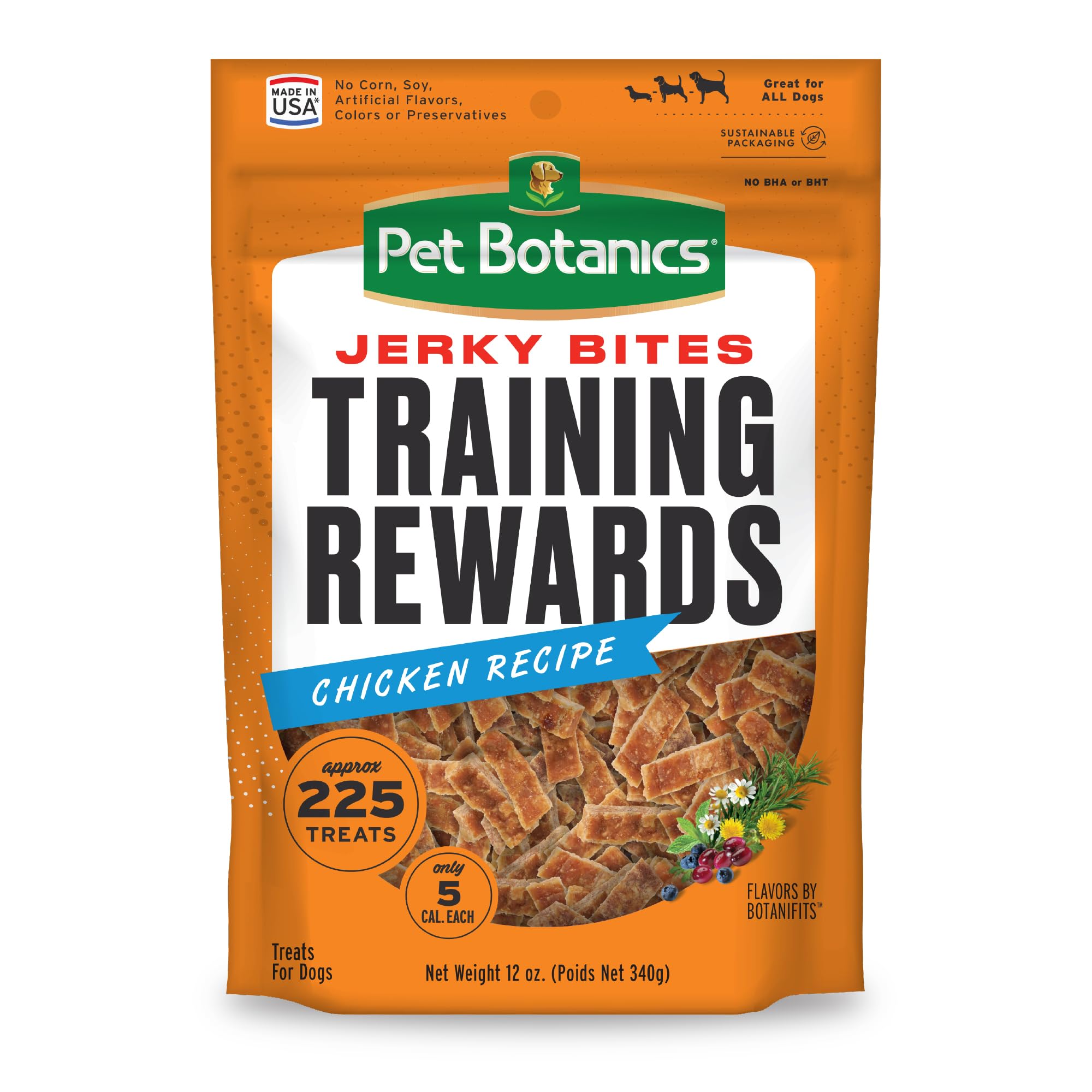 Pet Botanics 12 oz. Pouch Training Rewards Jerky Bites, Chicken Recipe, with 225 Treats Per Bag, The Choice of Top Trainers