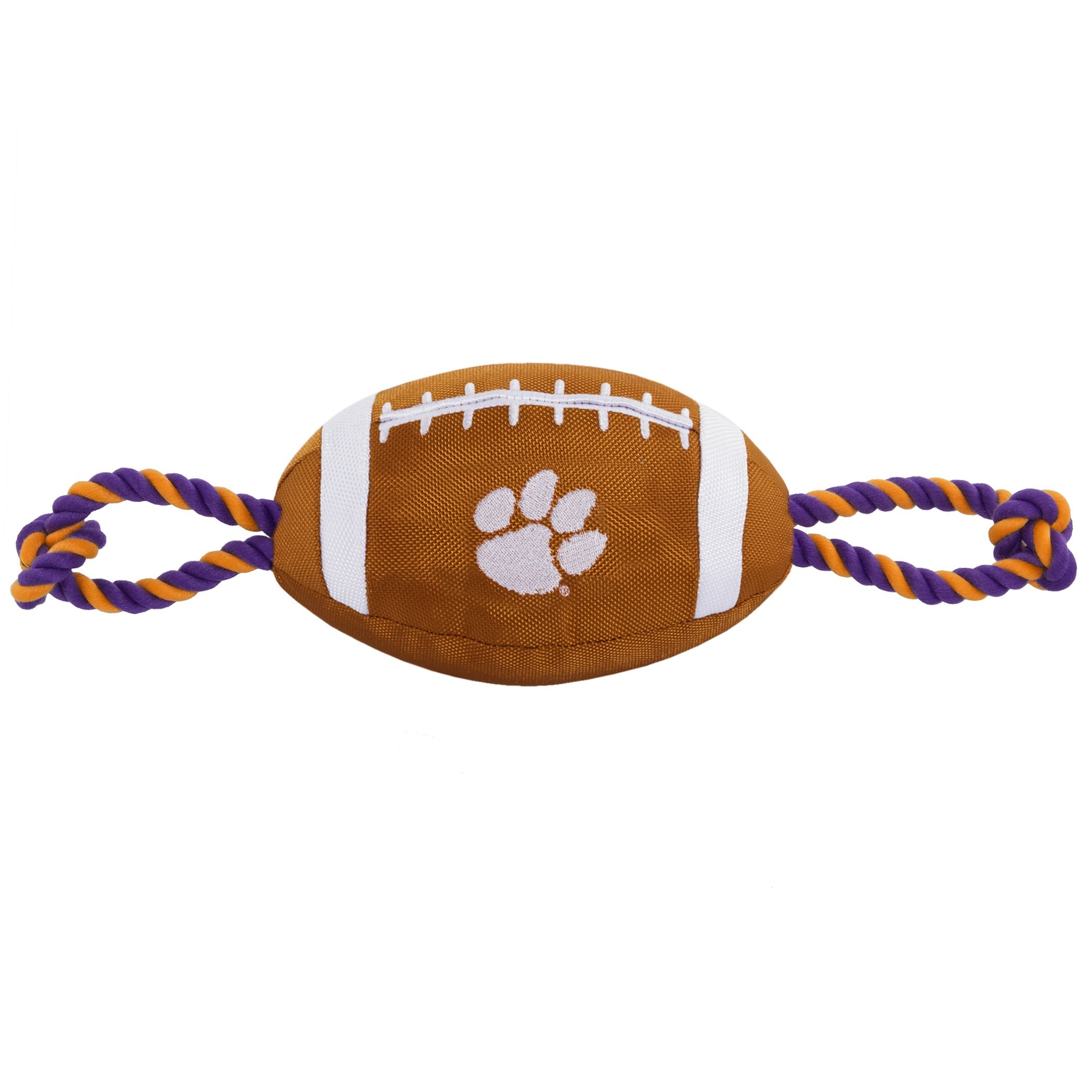 Pets First NCAA Clemson Tigers Football Dog Toy, Tough Quality Nylon Materials, Strong Pull Ropes, Inner Squeaker, Collegiate Te