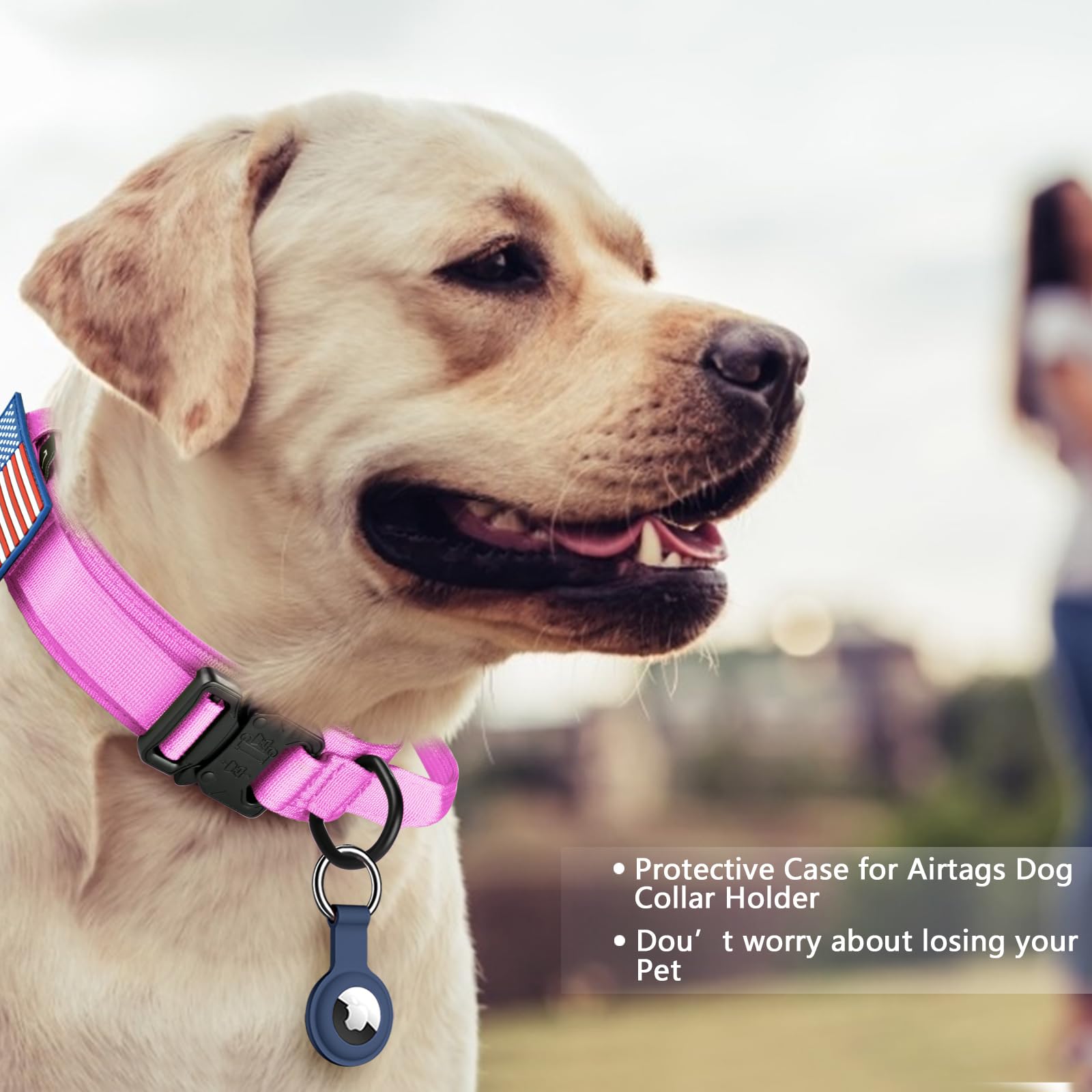 Daganxi Tactical Dog Collar, Adjustable Military Training Nylon Dog Collar With Control Handle And Heavy Metal Buckle For Medium And Large Dogs, With Patches And Airtags Case (M, Pink)