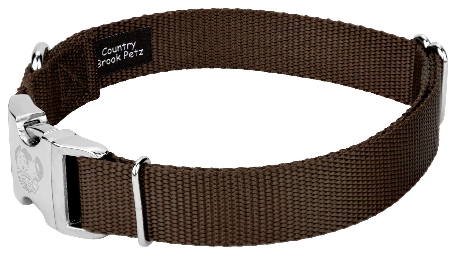 Country Brook Design - Vibrant 30+ Color Selection - Premium Nylon Dog Collar With Metal Buckle (Extra Large, 1 Inch, Brown)