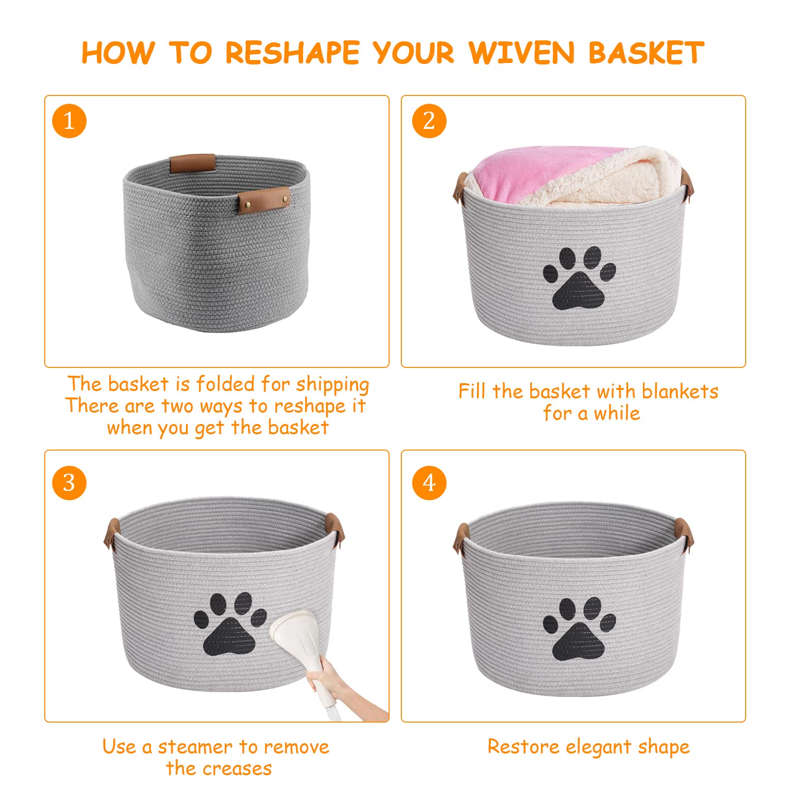 Geyecete Round Dog dog toy basket storage weave Rope Storage Basket Pet/Doy Toy Box Dog Storage Basket-Gray