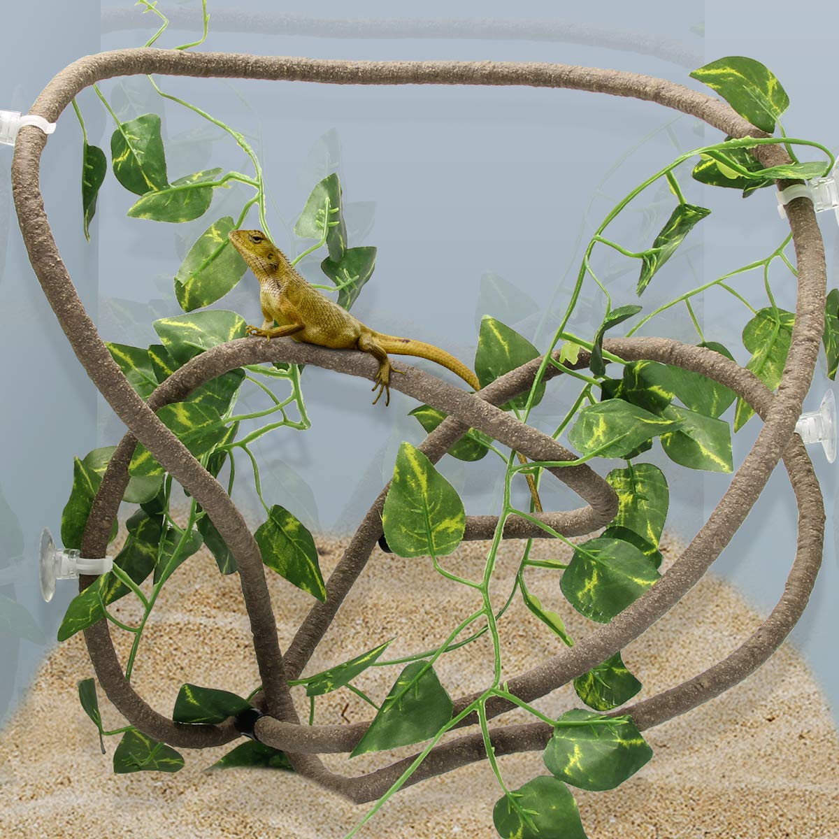 Coolrunner 8Ft Reptile Vines And Flexible Reptile Leaves With Suction Cups Jungle Climber Long Vines Habitat Decor For Climbing,