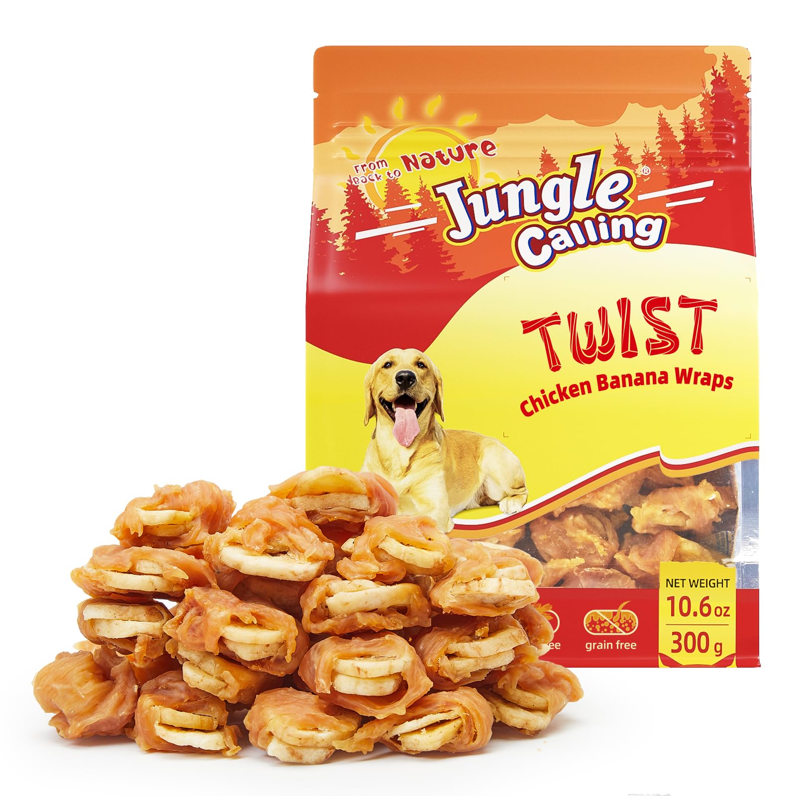 Jungle Calling Chicken Wrapped Banana Dog Treats - Healthy Low-Fat, Grain-Free Training Snacks with Natural Fiber for Small and 