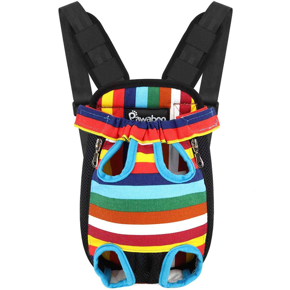 Pawaboo Pet Carrier Backpack, Adjustable Pet Front Cat Dog Carrier Backpack Travel Bag, Legs Out, Easy-Fit For Traveling Hiking Camping For Small Medium Dogs Cats Puppies, Medium, Colorful Strips