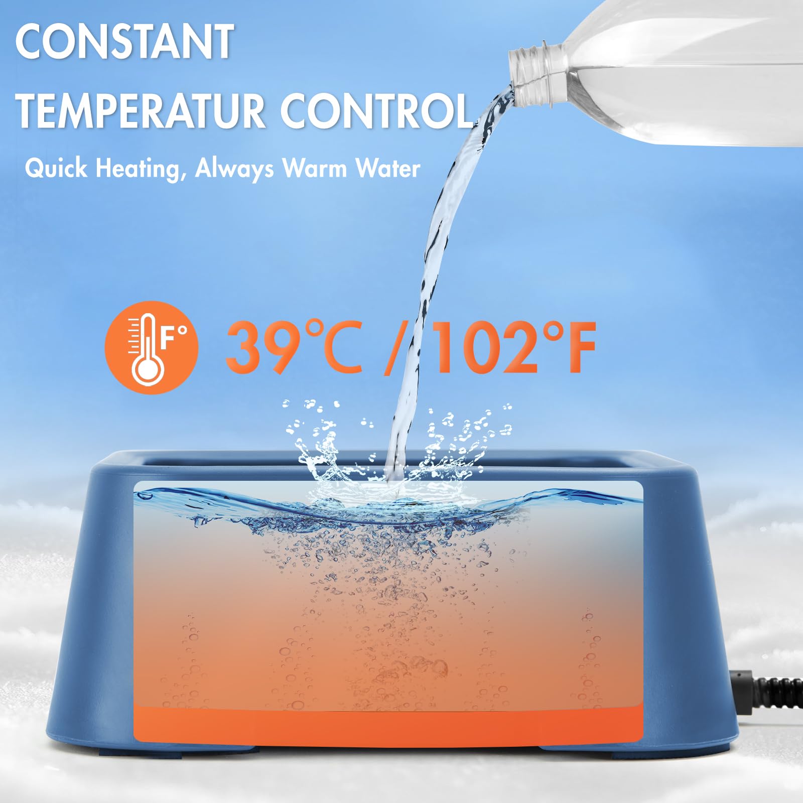 Petsolon Heated Water Bowl For Dog & Cat, 3 L/ 101 Oz Heated Dog Bowl For Winter, Heated Pet Bowl For Indoor/Outdoor, Large Heat