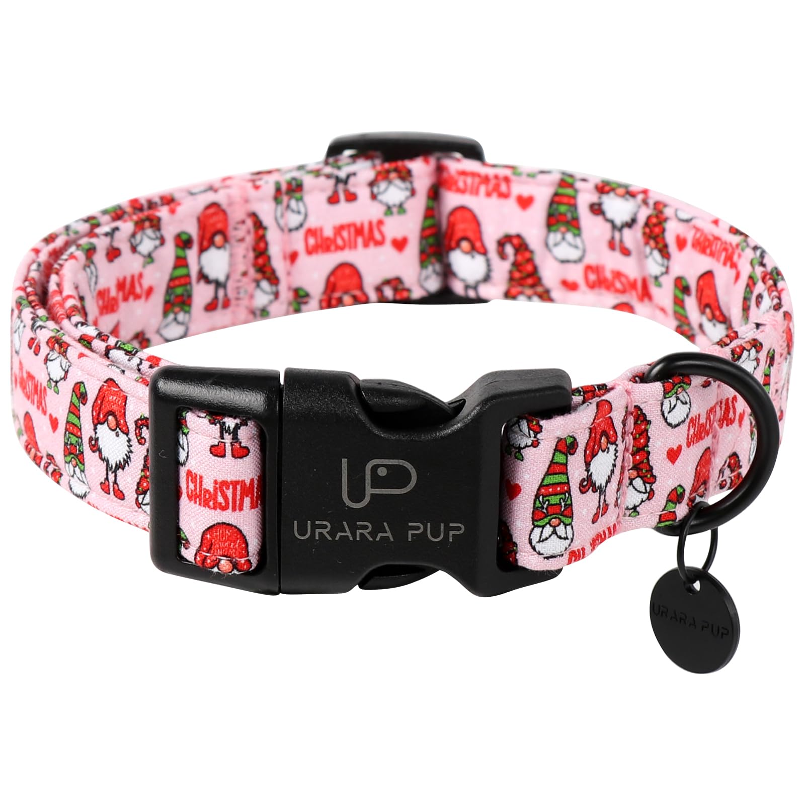 Up Urara Pup Christmas Dog Collar, Cotton Pink Christmas Collar For Medium Girl Boy Dog, Comfortable Dog Collar With Durable Buc