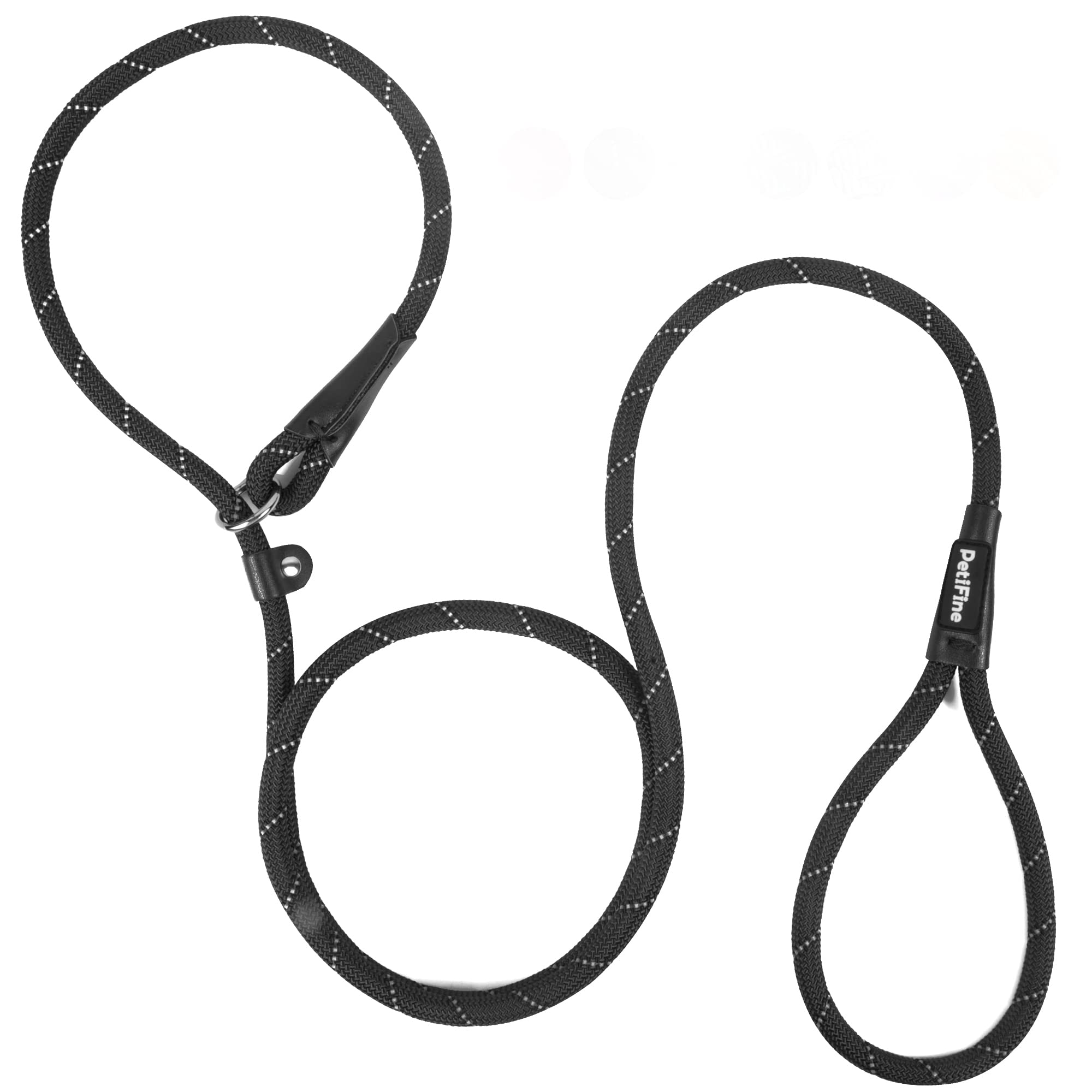 Petifine 6 Ft Slip Lead Dog Leash, Full Reflective Dog Training Leash, Heavy Duty Adjustable Pet Nylon Slip Rope Lead For Small Medium Large Dogs (3/8' -6 Ft, Black)