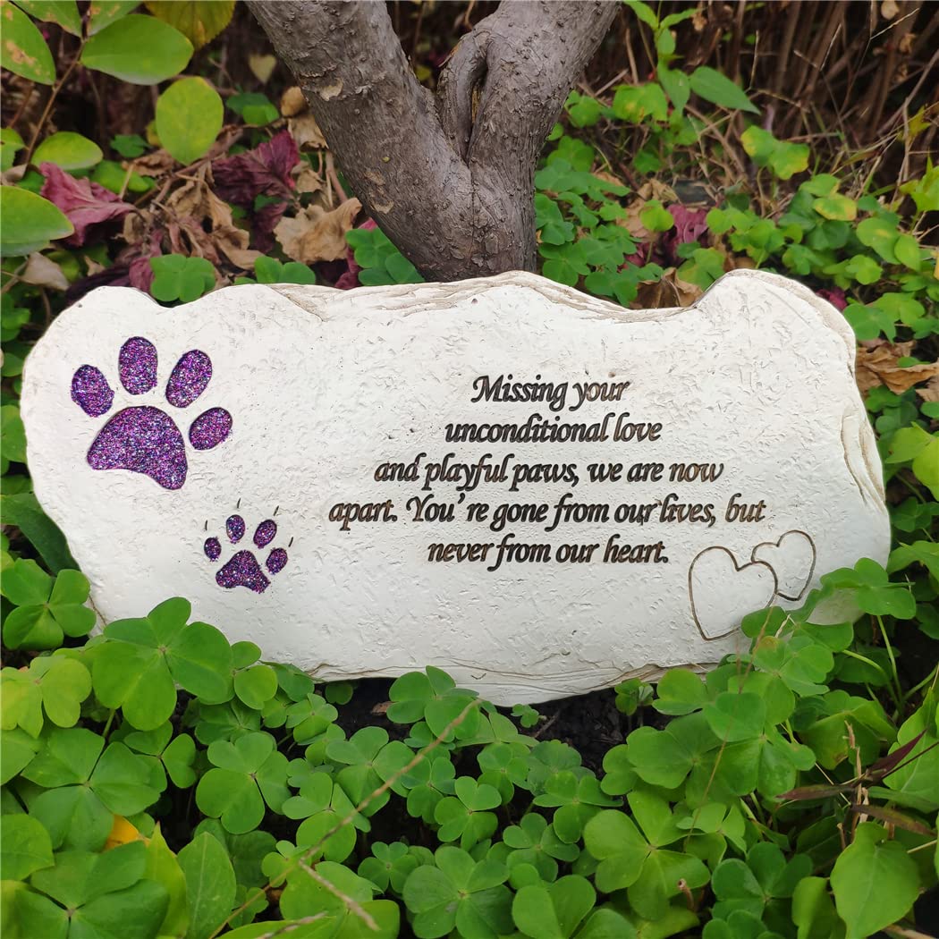 Jinhuoba Shinning Paw Prints Pet Memorial Stones Headstones For Dogs Or Cats, Hand Painted Garden Plaques Grave Markers Stepping Stones For Pet Dog Sympathy Memorial Gifts
