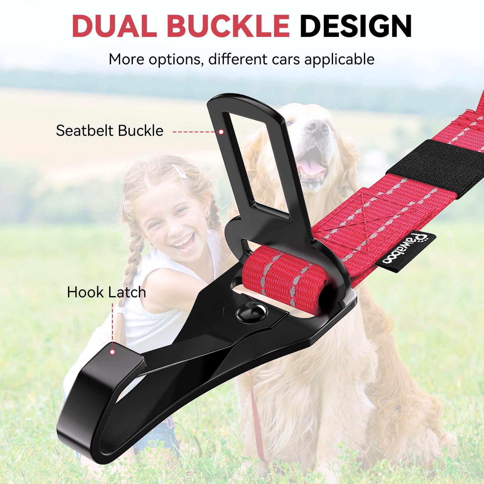 Pawaboo 2Pack Dog Seatbelt For Car, 3-In-1 Dog Seat Belt Bungee, Shockproof Dog Car Tether With Buckle & Hook Latch, Adjustable
