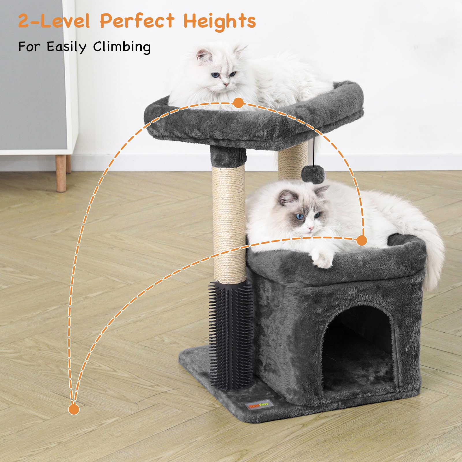 Innsfurr Small Cat Tree For Indoor Cats, Cat Tower With Scratching Posts For Multiple Cats, Plush Cozy Perch, Cat Massage Brush,
