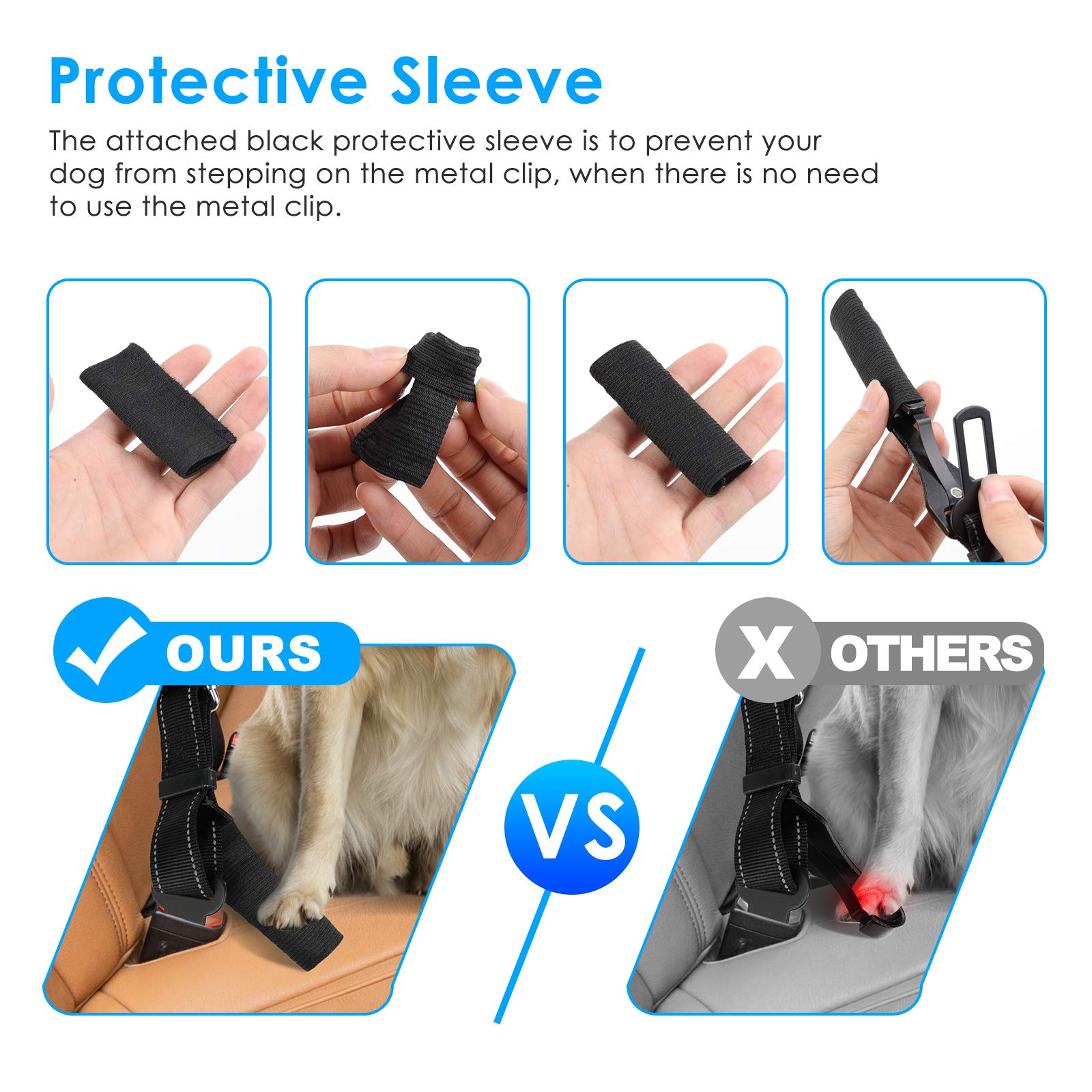 Urpower Upgraded 3-In-1 2 Pack Adjustable Pet Seat Belt For Vehicle Nylon Pet Safety Seat Belts Heavy Duty & Elastic & Durable F