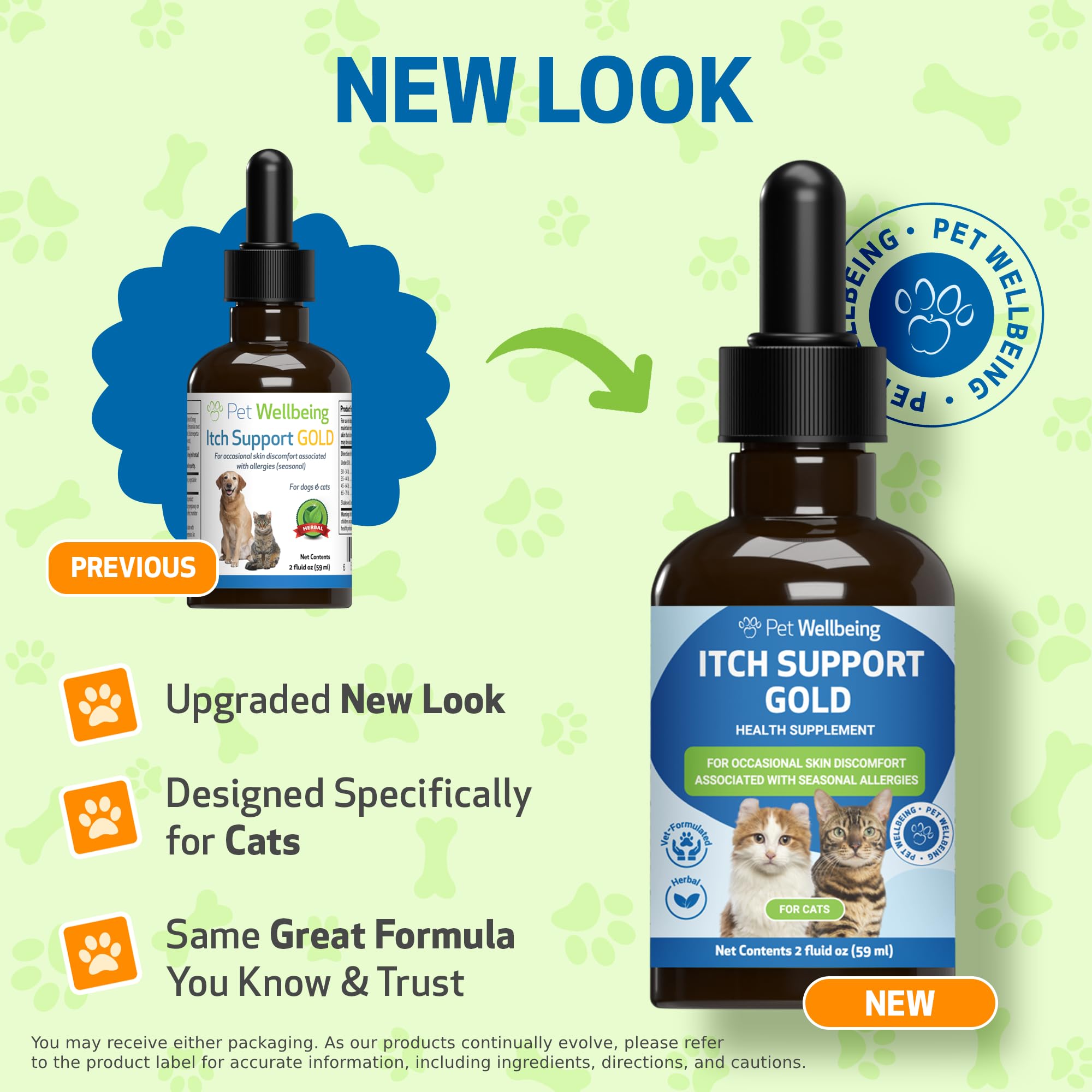 Pet Wellbeing Itch Support Gold for Cats - Occasional Itching, Scratching, and Hot Spots, Environmental and Seasonal Allergies,