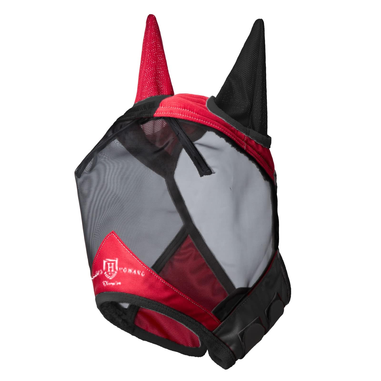 Harrison Howard Pro Luminous Horse Fly Mask Standard with Ears UV Protection for Horse Scarlet Red/Black Large Full Size