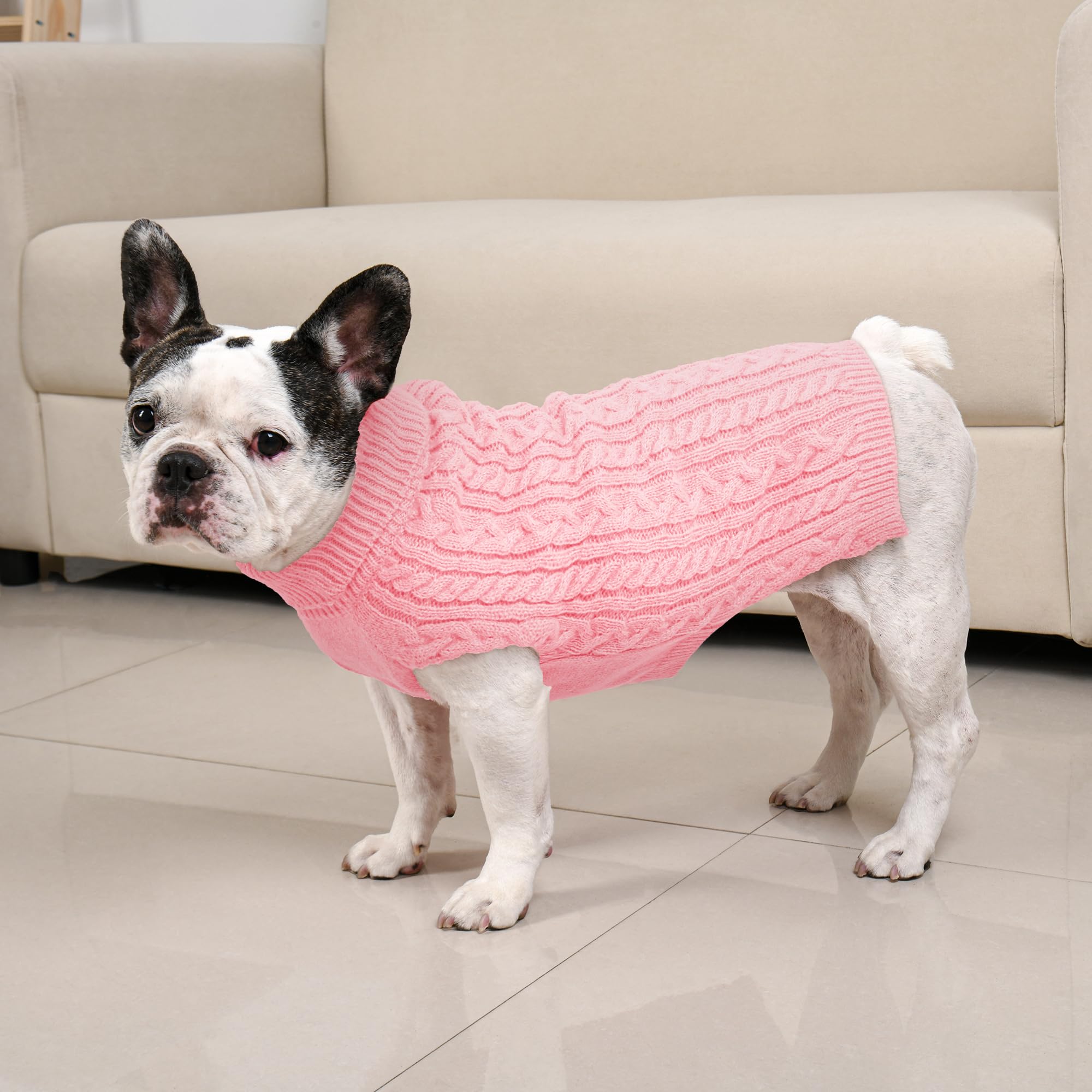 Lorehelina 2 Pack Dog Sweaters for Medium Dogs Winter Turtleneck Pullover Cable Knit Fleece Stretch Frenchie Dachshund Pug Corgi