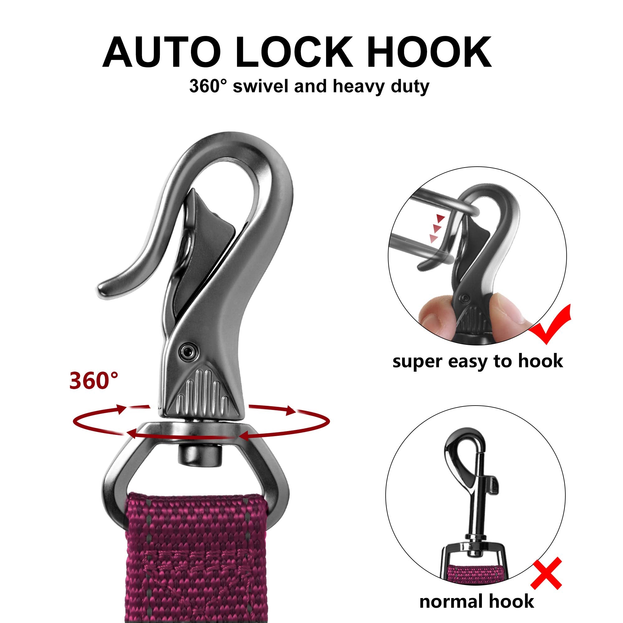 TwoEar Dog Leash - 4FT 1IN Nylon Rose with 2 Padded Handles & Reflective Auto Lock Hook for Small, Medium, and Large Dogs
