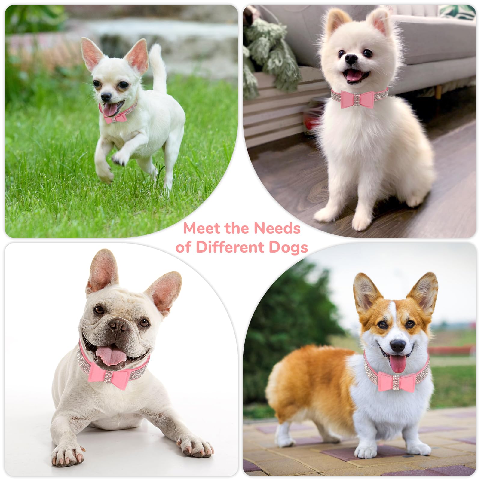 Crystal Dog Collar With Bow Tie,Soft Puppy Bling Collar For Extra Small,Small,Medium Dogs(Pink,2Xs)