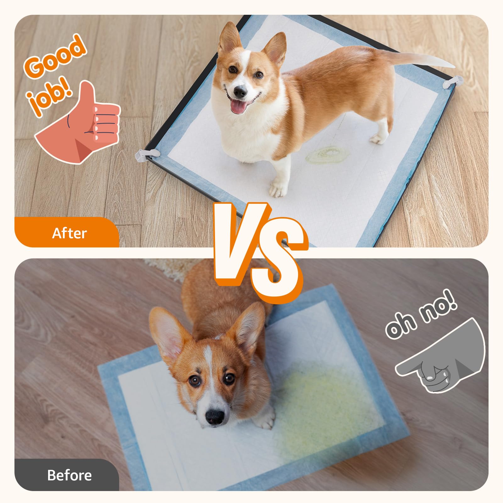 LOOBANI Large Dog Pee Pad Holder - Silicone Puppy Pad Holder - High Edge Dog Potty Tray with 4 Holder Clamps for Puppy Potty Tra