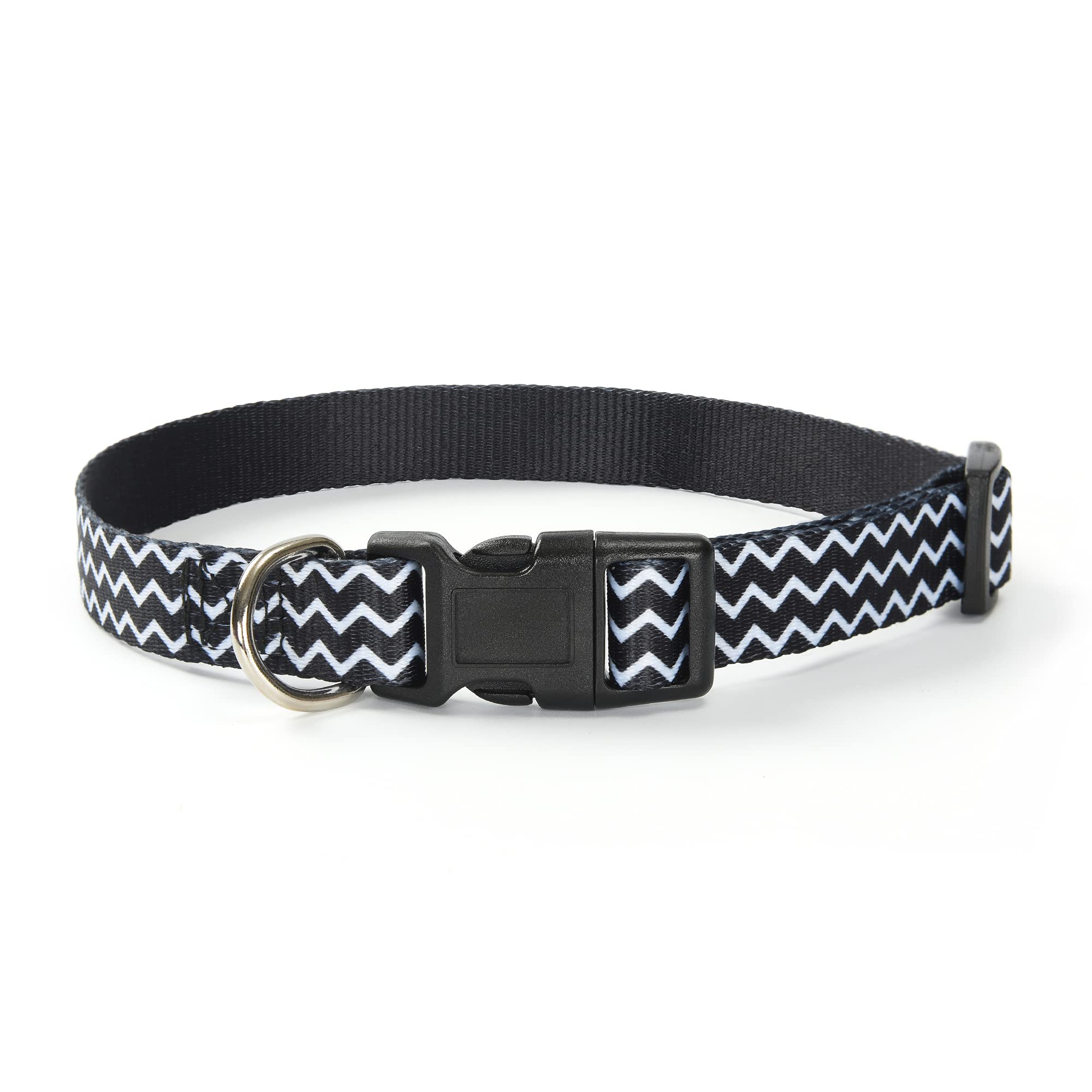 Mile High Life Dog Collar | Cute Puppy Collars | Lightweight Girl Dog Collar | Soft Boy Dog Collars | W Geometric Plaid Wave Line Pattern (Black Plaid, Large)