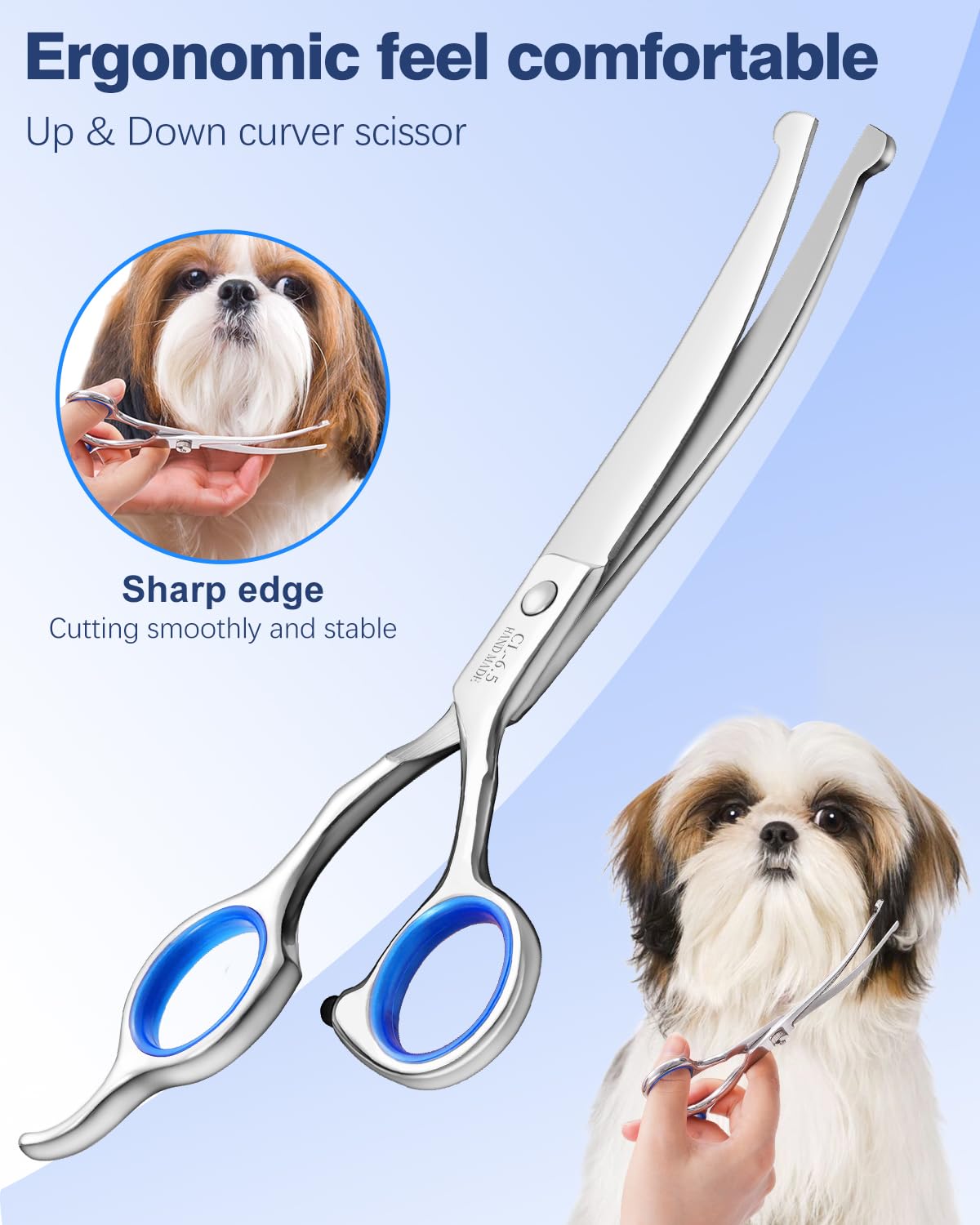 Fiurfiy 6-In-1 Dog Grooming Scissors - Professional Stainless Steel Hair Cutting Kit With Safety Rounded Tips, Ergonomic Soft-Gr