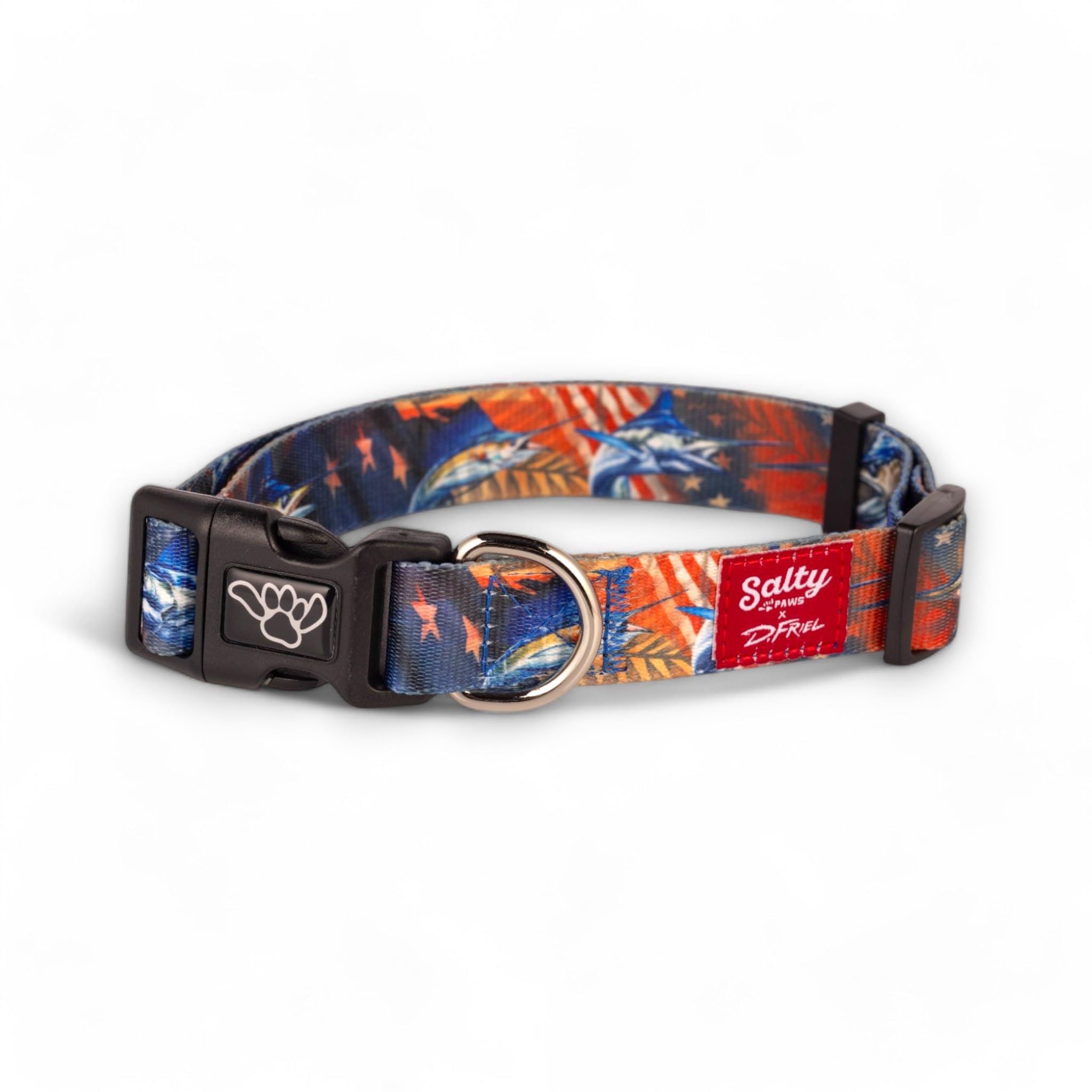 Shaka'S Salty Paws Boy & Girl Dog Collar - Small, Medium, Large (Large: 18''-26'' For Dogs 50-90 Lbs, American Flag Billfish Col