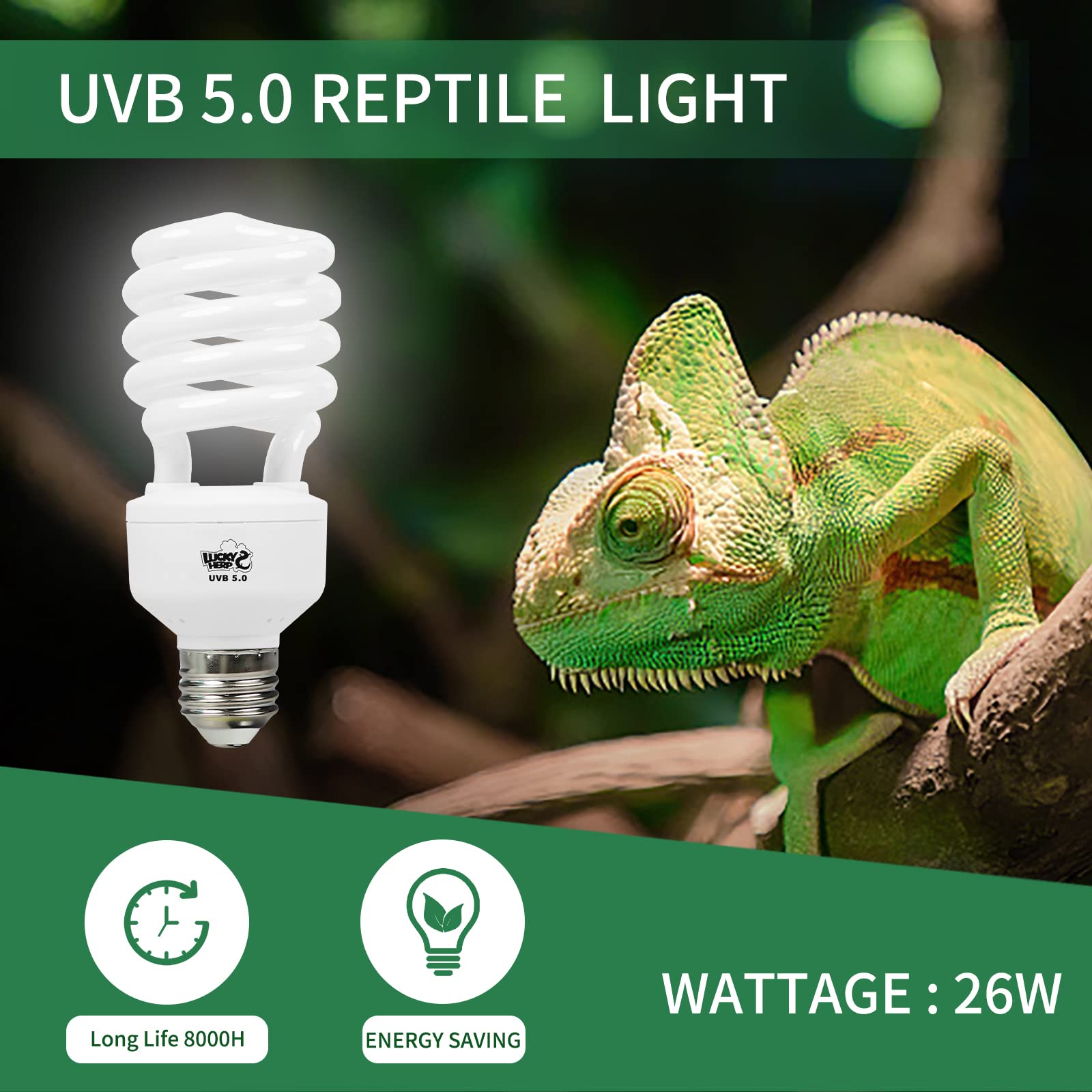 Lucky Herp Reptile Uva Uvb Light 5.0 26W Compact Fluorescent Tropical Terrarium Lamp
