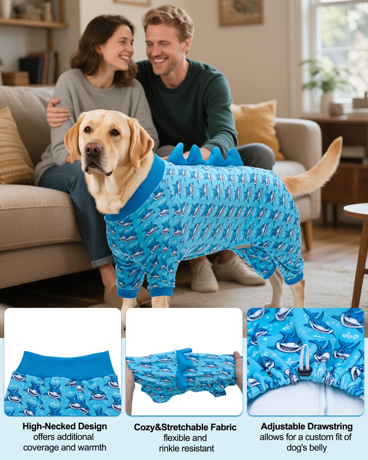 Cutebone Shark Costume Dog Pajamas, Stretchy Spandex Crystal Velvet Sleepwear Coat For Small Dogs, Soft & Warm Pet Outfit Clothe