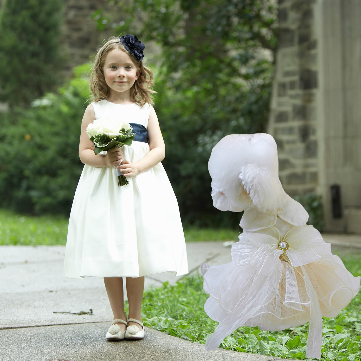 Fladorepet White Dog Tutu Dress Skirt With Leash Ring,Dog Clothes For Small Dogs Girl,Formal Pet Wedding Attire Dresses, Cat Bri