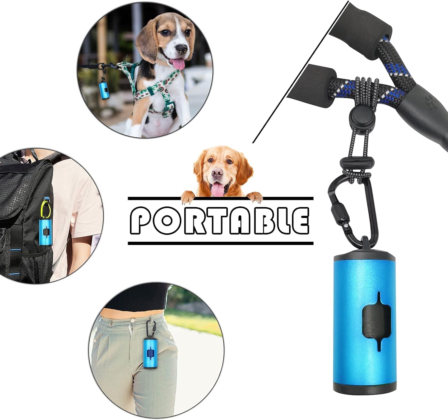 Shaouman Metal Dog Poop Bags Holder Aluminum Poo Bags Dispenser With Pet Waste Bags 3 Leash Clasp And Elastic Rope For Used Bags(1 Holder 135 Bags,Blue)